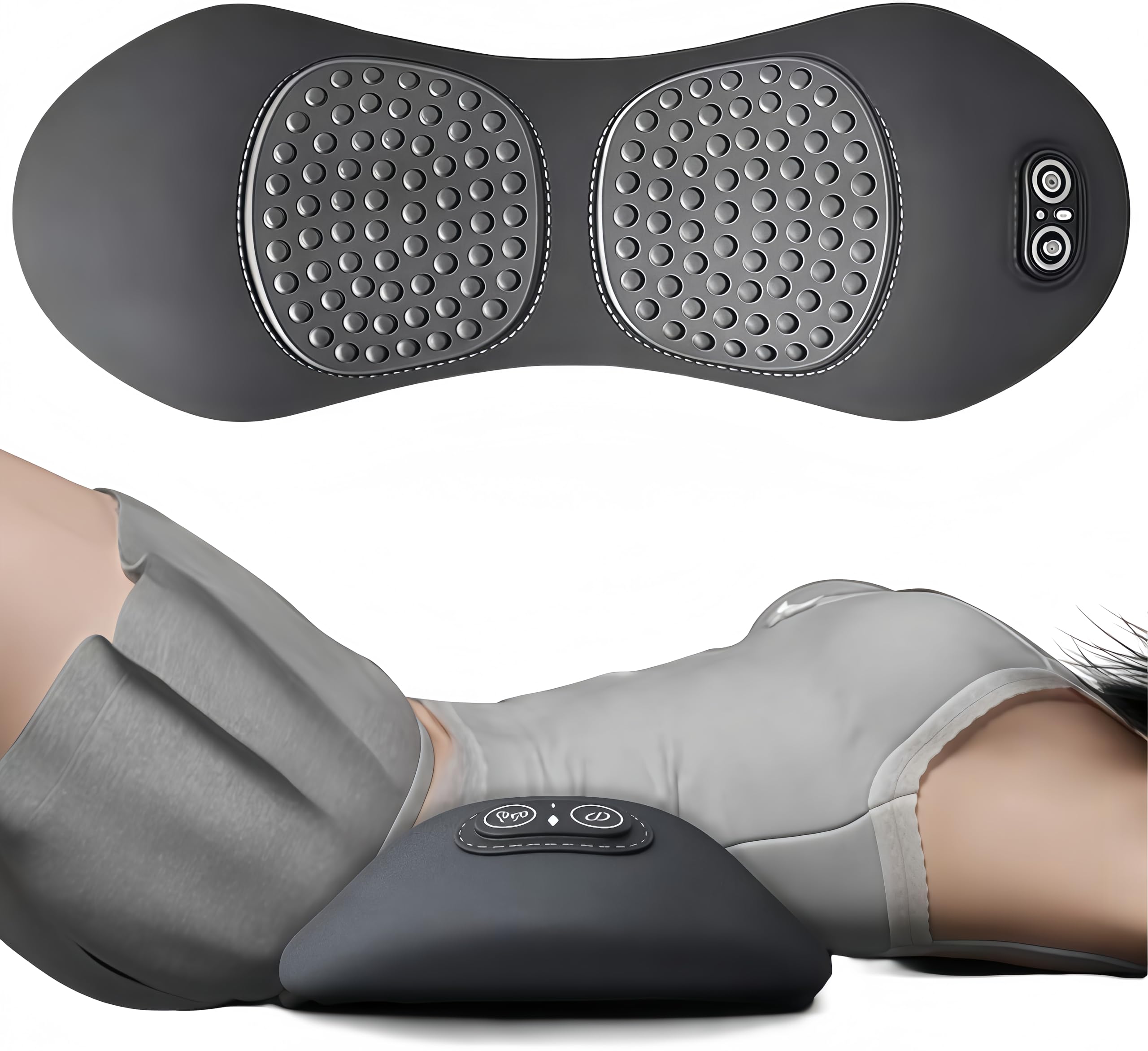 Cuscino massaggiante 3 in 1 con calore, vibrazione e stretching, in memory foam, ergonomico, per sciatica e dolori lombari, grigio