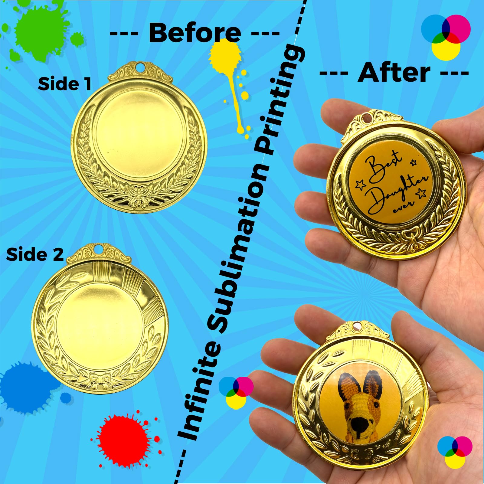 6 Stück Sublimations-Medaillen aus goldfarbenem Metall, Auszeichnungspreismedaille, 6,5 cm, individuelles Design, für Wettbewerbe, Schule, Zuhause, Büro, Veranstaltung