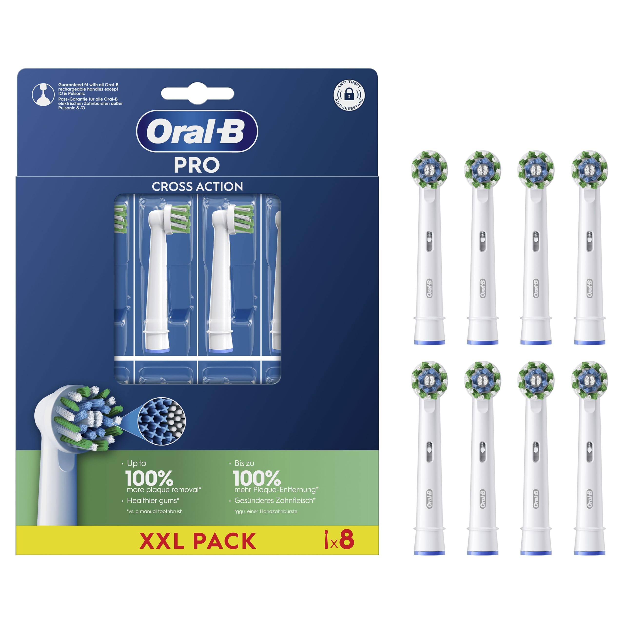 Oral-B Cross Action Testine Spazzolino Elettrico, Confezione da 8 Testine di Ricambio, Setole Angolate che si Adattano a ogni Dente per una Pulizia Profonda