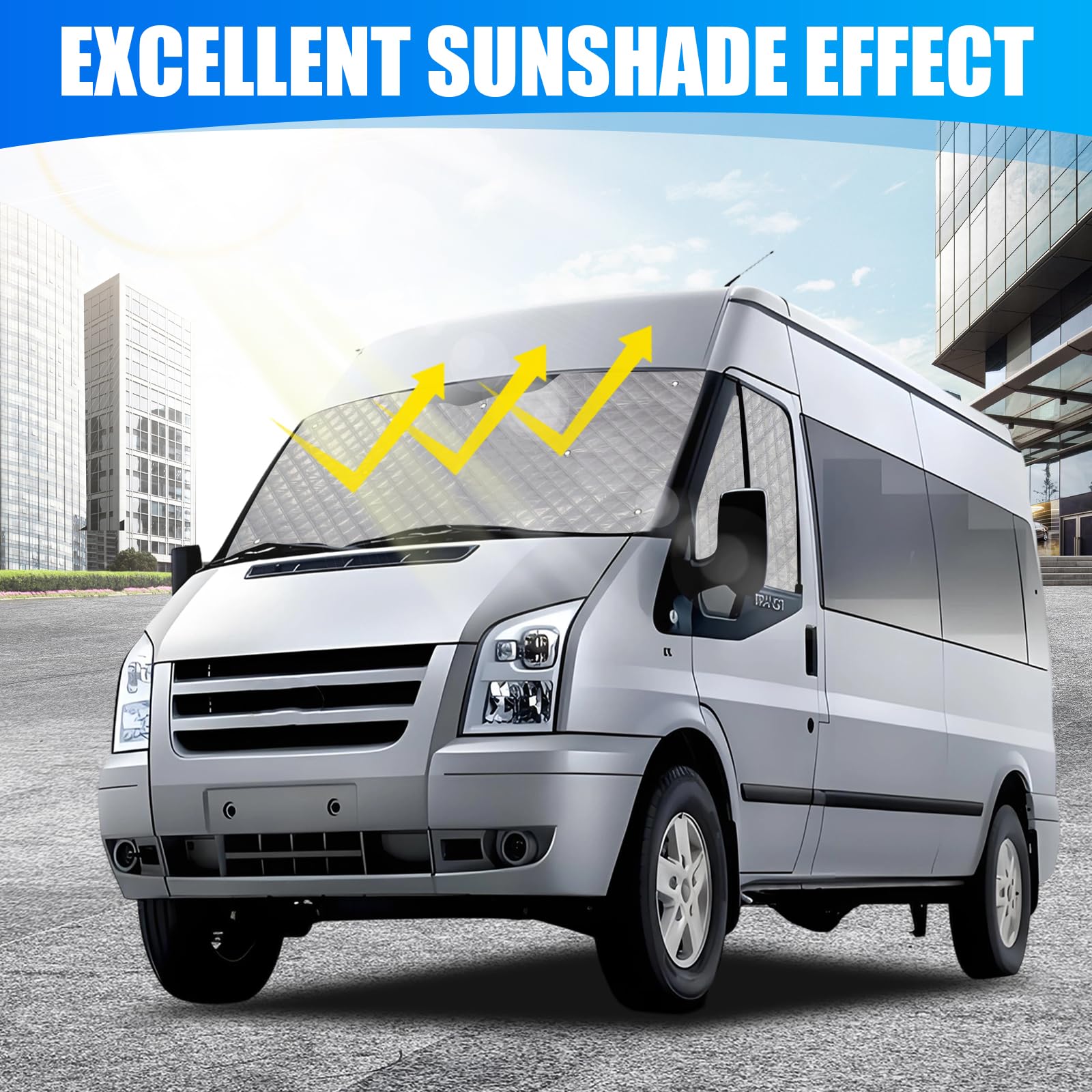 Tenda termica interna per Ford Transit MK7, 3 pezzi, copertura isolata per parabrezza, parasole per finestrino auto, riflettente UV, copertura invernale per la privacy, per camper e camper (per Ford