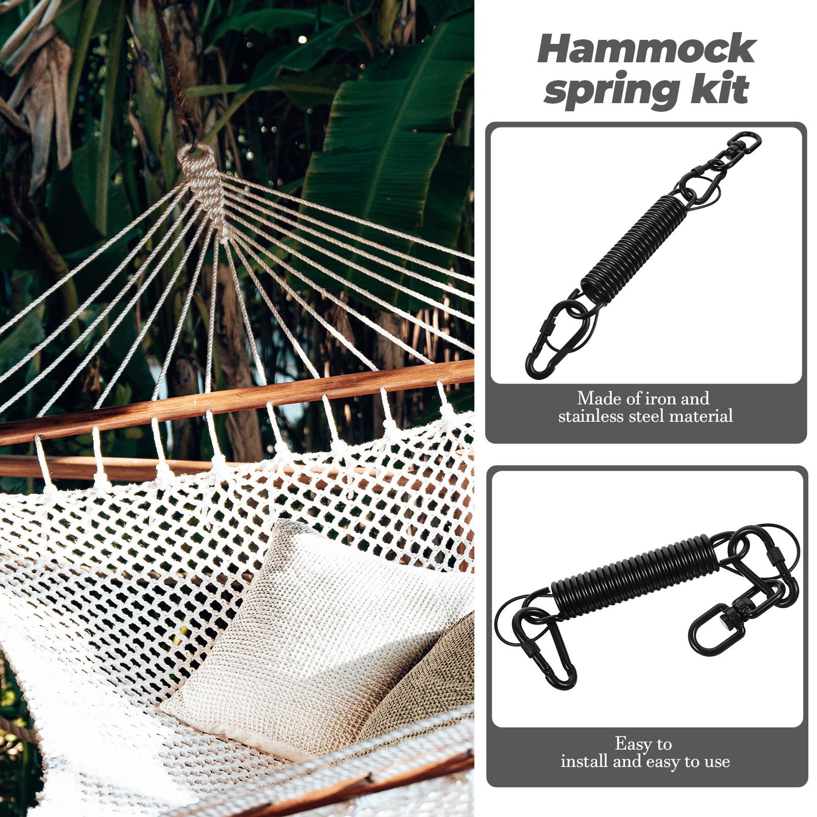 UKCOCO Resorte para Silla Hamaca de Porche, Accesorio de Metal Resistente para Colgar Hamacas y Columpios, Kit de Resortes de Suspensión Duradero para Uso Exterior