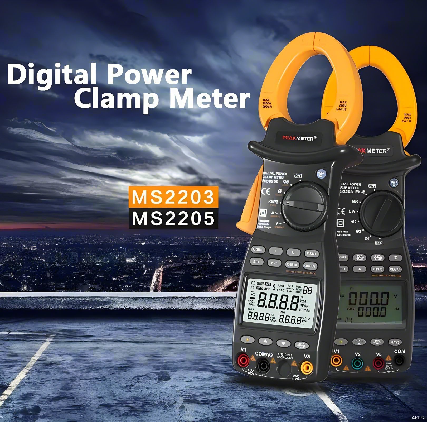 PEAKMETER MS2205 High Accuracy Digital Power Clamp Meter Three-Phase Power Current Meter with 0.1-1000A Current Range