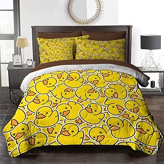 BlessLiving Kids Comforter Set Twin, Yellow Rubber Duck Pattern, 8 Pieces Cute Bed in a Bag Bed Set with Comforter and Sheets, All Season Down Alternative Bedding Comforter Sets