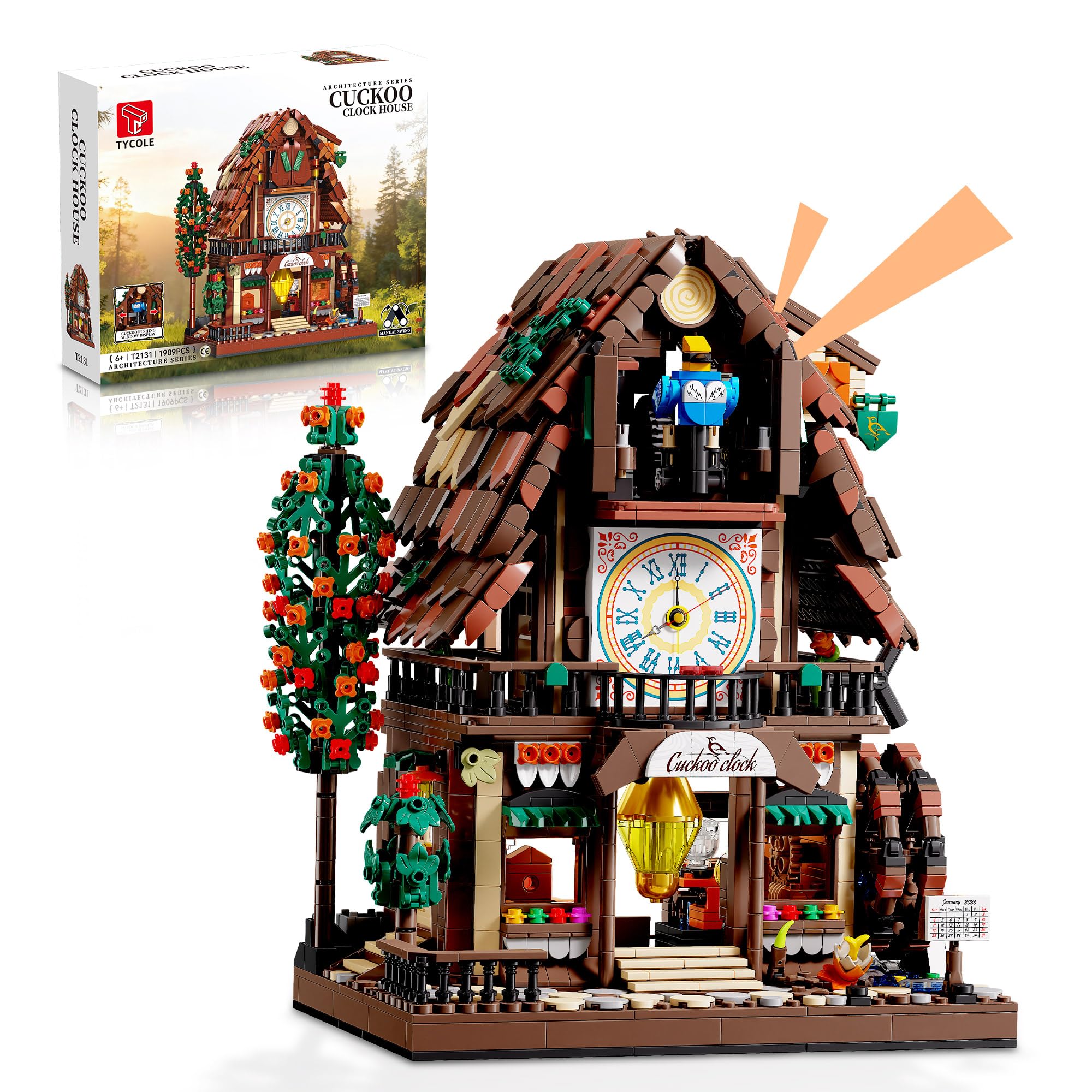 TYCOLE Set di Costruzione Casa con Orologio a Cucù 1909 Pezzi con Orologio Funzionante, Uccello Meccanico Pop-up e Ruota ad Acqua, Decorazioni, Costruzioni per Bambini, Regalo Bambino Bambina 8 Anni