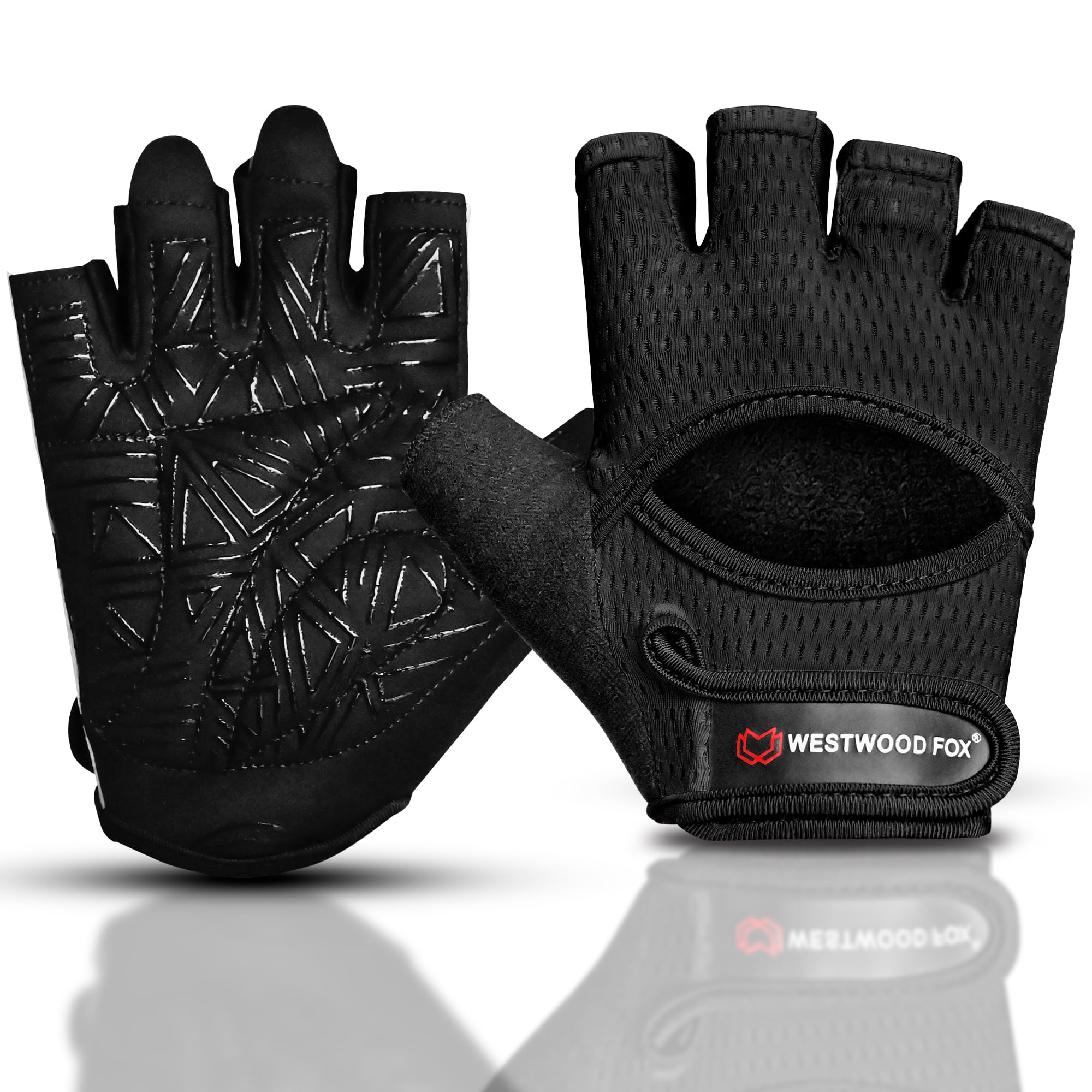 WESTWOOD FOX Fitness-Handschuhe für Damen und Herren, belüftete Handschuhe für Gewichtheben, Fitness, Radfahren und Training, mit dicker Polsterung, vollständiger Handflächenschutz, rutschfester Griff