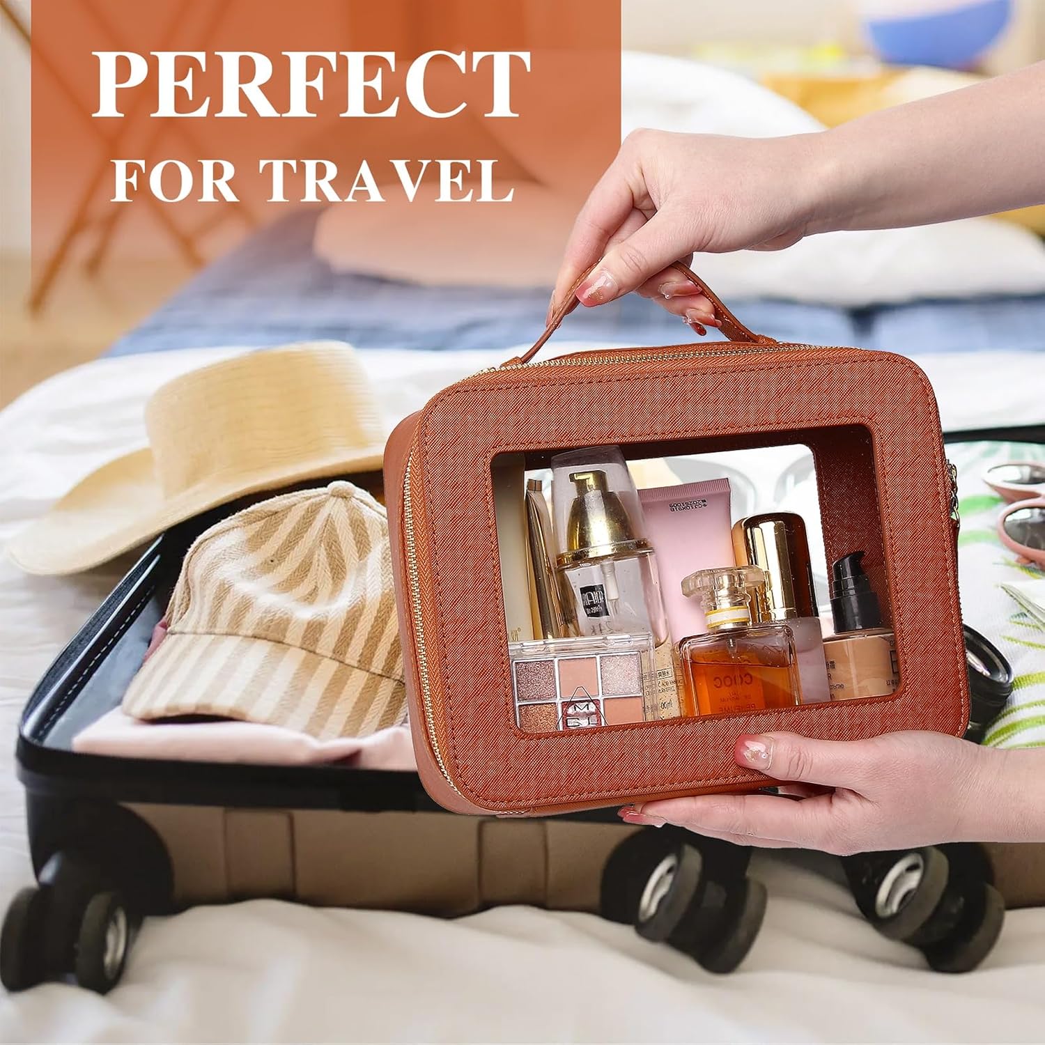 Pinkmik Clear Makeup Bag Waterproof Travel Case for Cosmetics and Toiletries Women's Purse Organizer and Clear Car Bag with Zipper (X/Brown, L+M+MINI) - Image 5