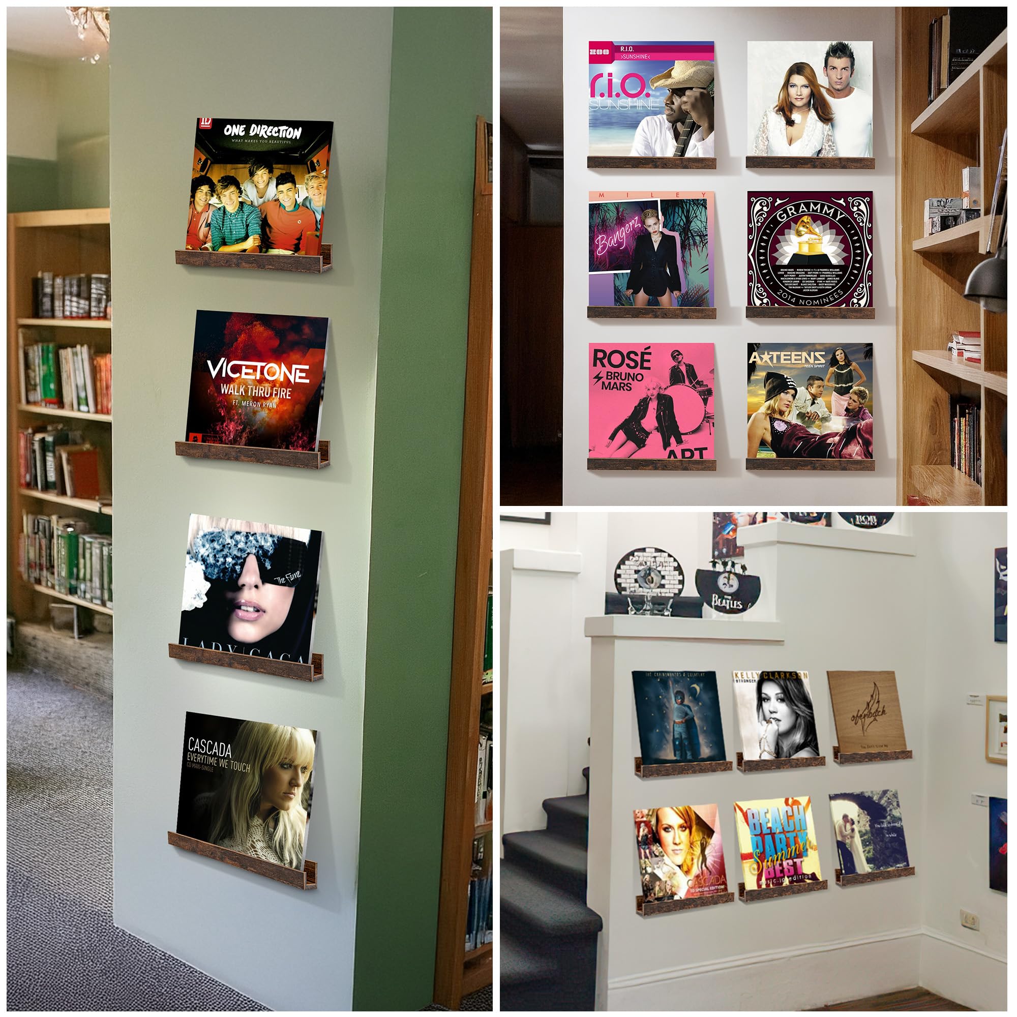 Tobriavor 6 Packung Schallplatten Wandhalterung Holz Vinyl Halter Wand Floating Shelves Schallplatten Aufbewahrung,Schwebende Regale für 