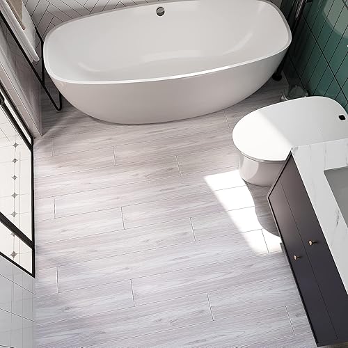 Miniatura 5 de VEELIKE Azulejos de madera costera de 6 x 36 pulgadas, despegar y pegar, impermeables, de tablones de vinilo, aspecto de madera, azulejos laminados