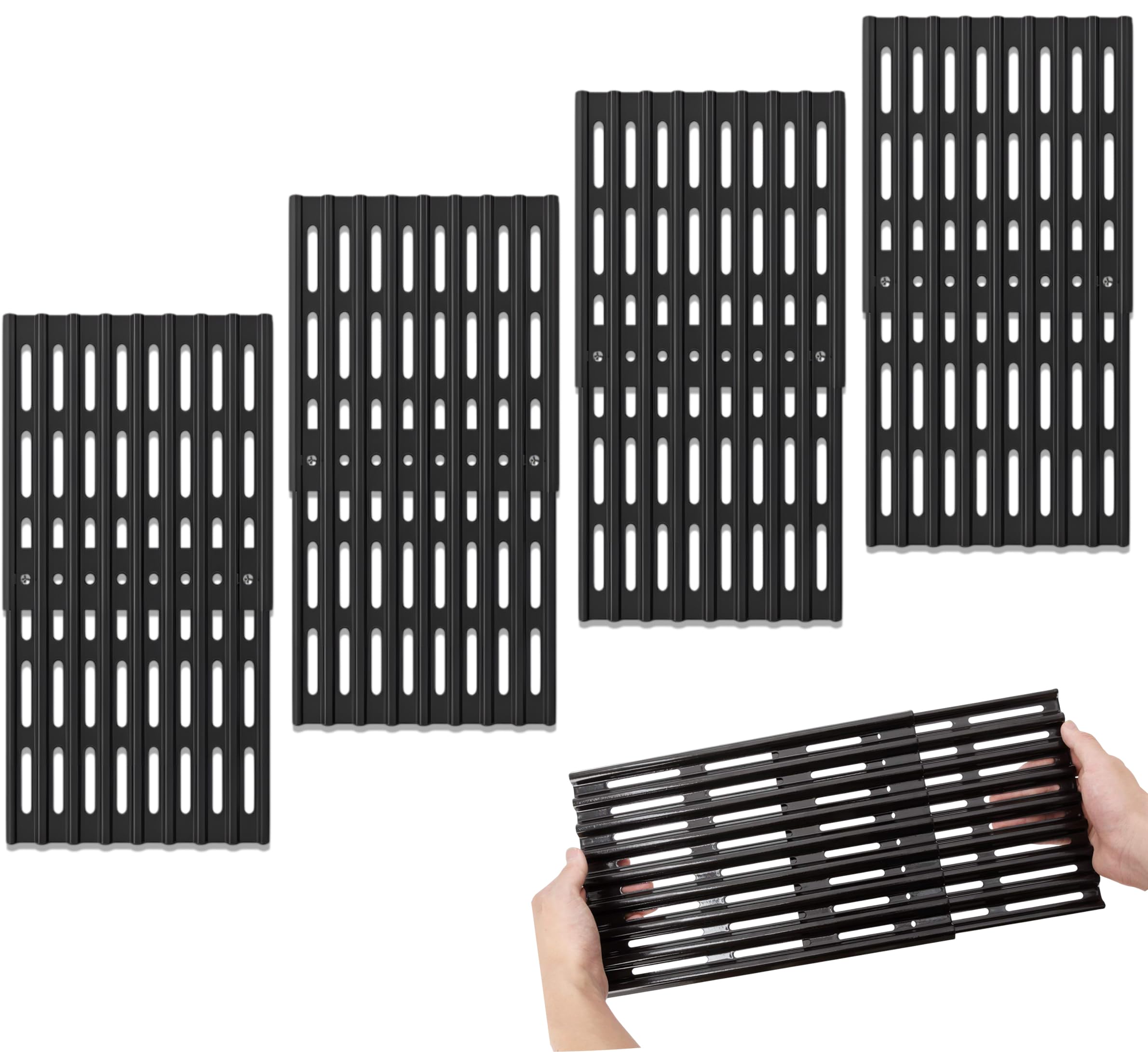 Lot de 4 grilles de cuisson réglables - 20 cm de large - Grille universelle de rechange pour barbecue à gaz - Extensible de 31 cm à 48 cm de profondeur - En acier porcelaine