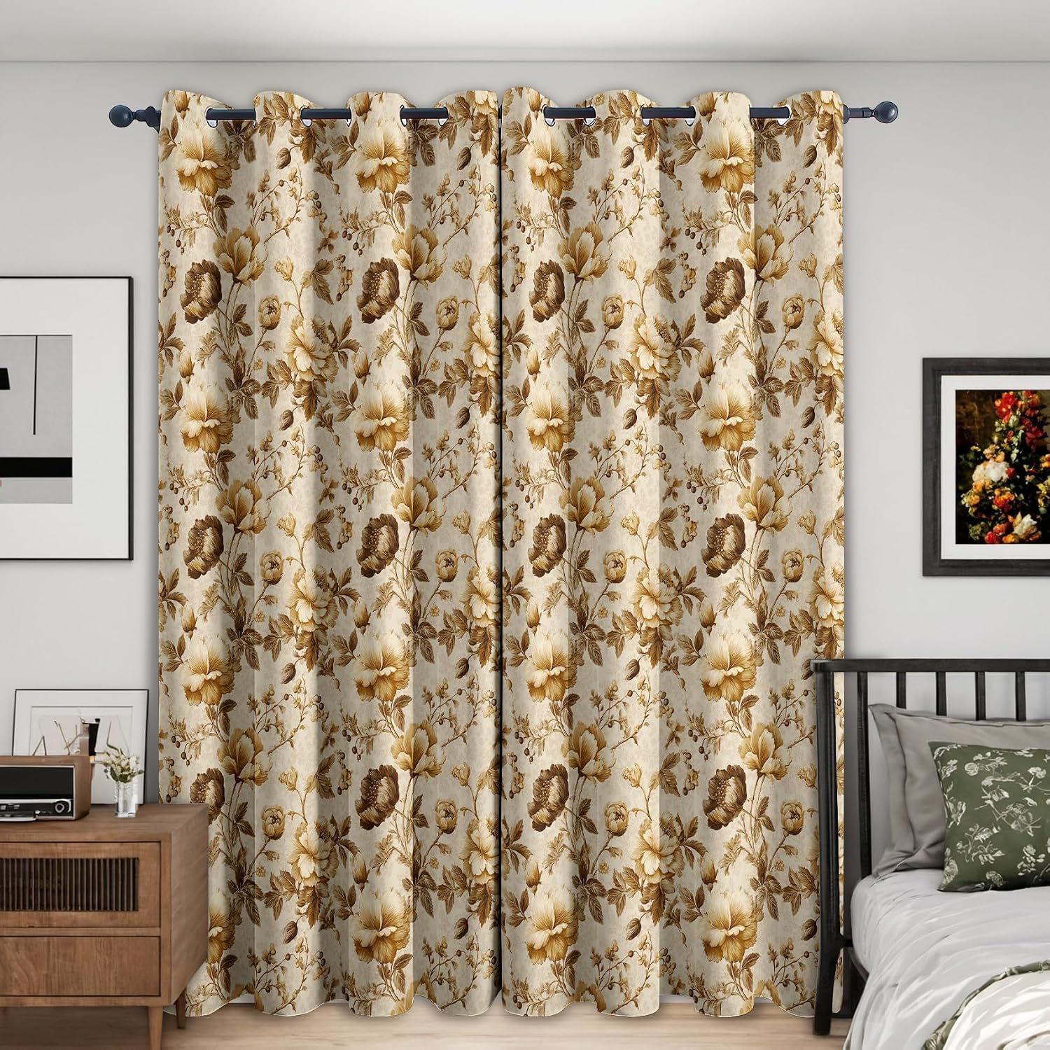 Amazon.com: Brown Floral Blackout Curtains for Bedroom, 96 Inch 2
