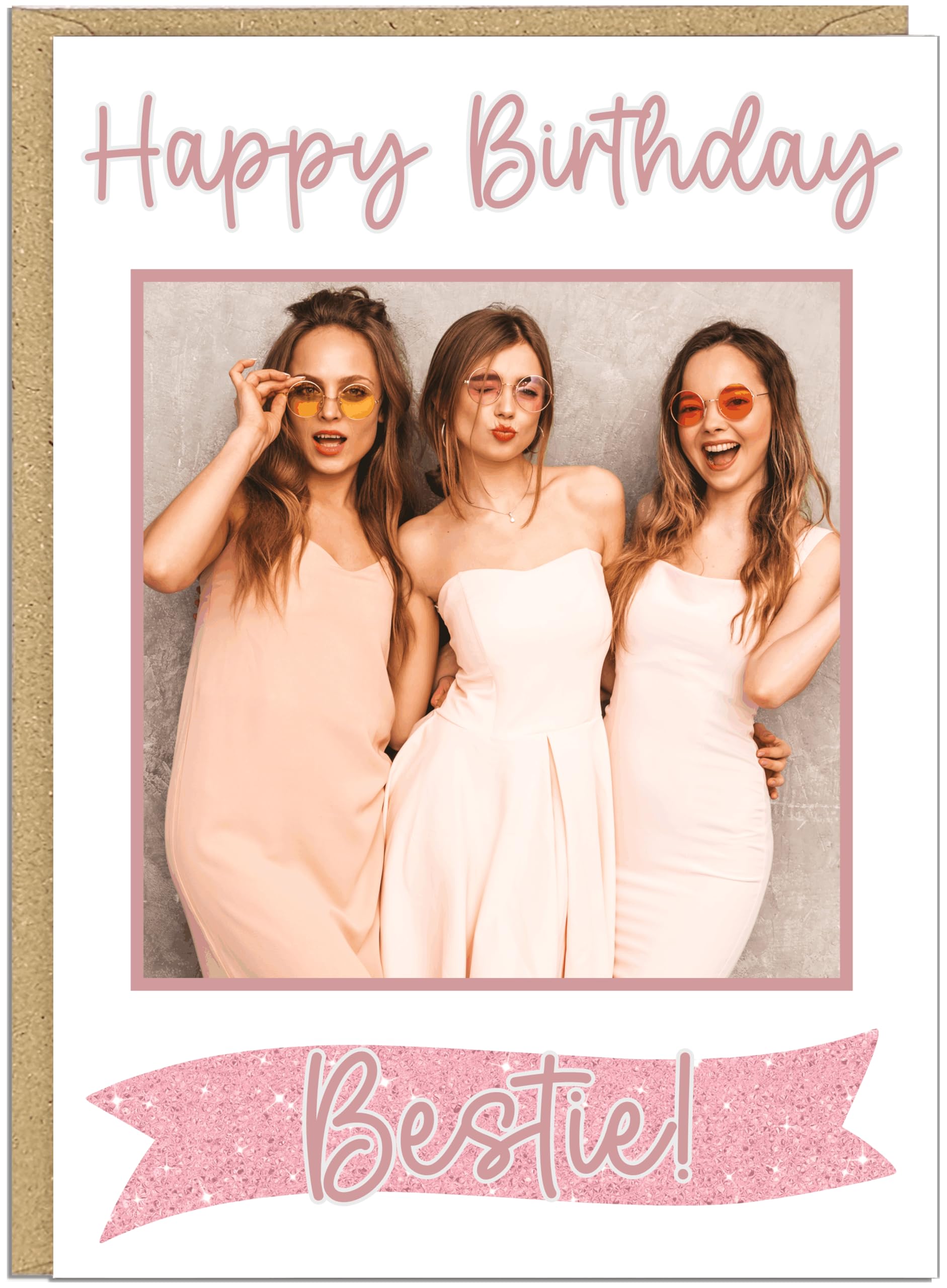 Personalised Photo Birthday Card - Custom Add Name & Photo Happy Birthday Card for Mum Grandma Nanny Sister Daughter Bestie - Choose from 7 Colours Greetings Card For Her (Pink & Silver)