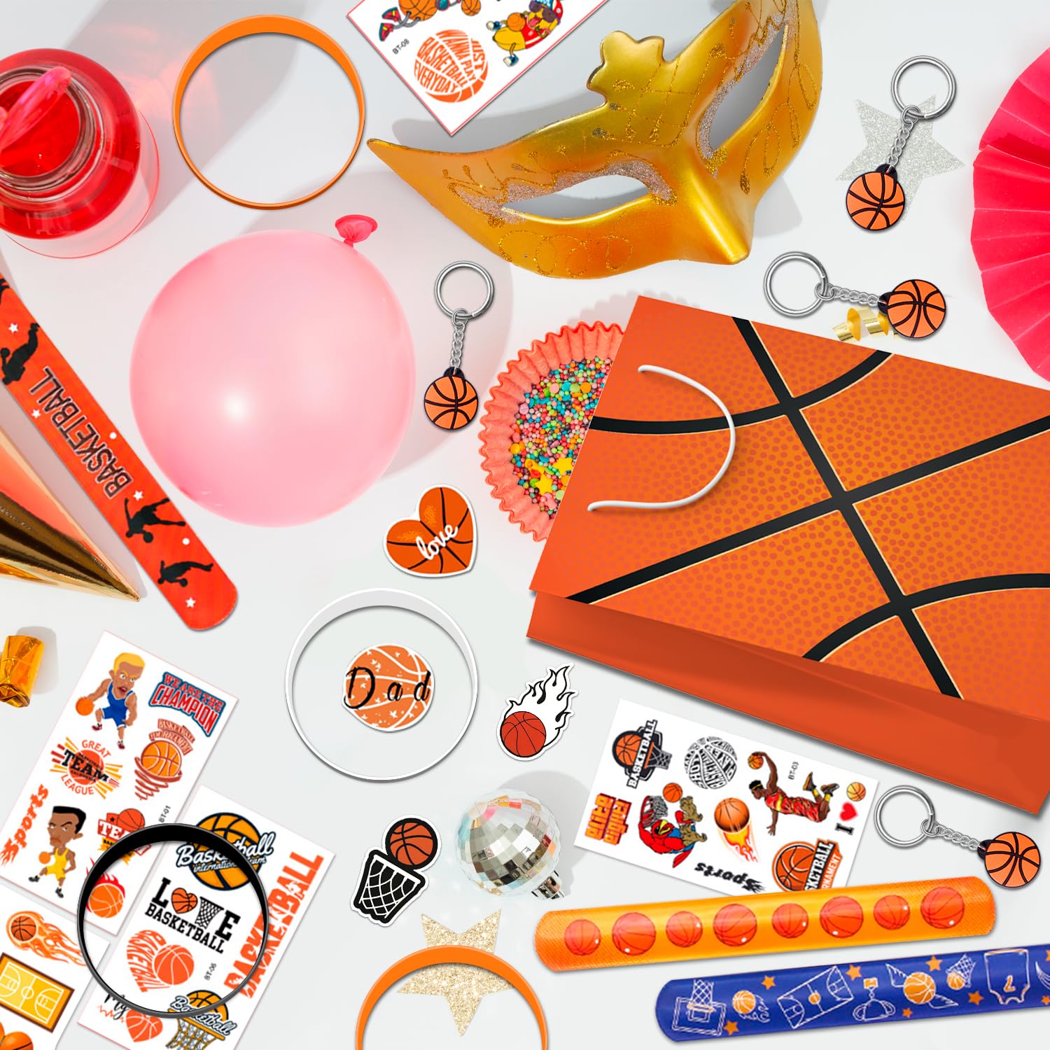 Bomboniere per Feste a Tema Basket,122 Pezzi Bomboniere a Tema Basket Set-Pallacanestro Goodie Bags Portachiavi Adesivi etc Decorazioni per Feste di Basket