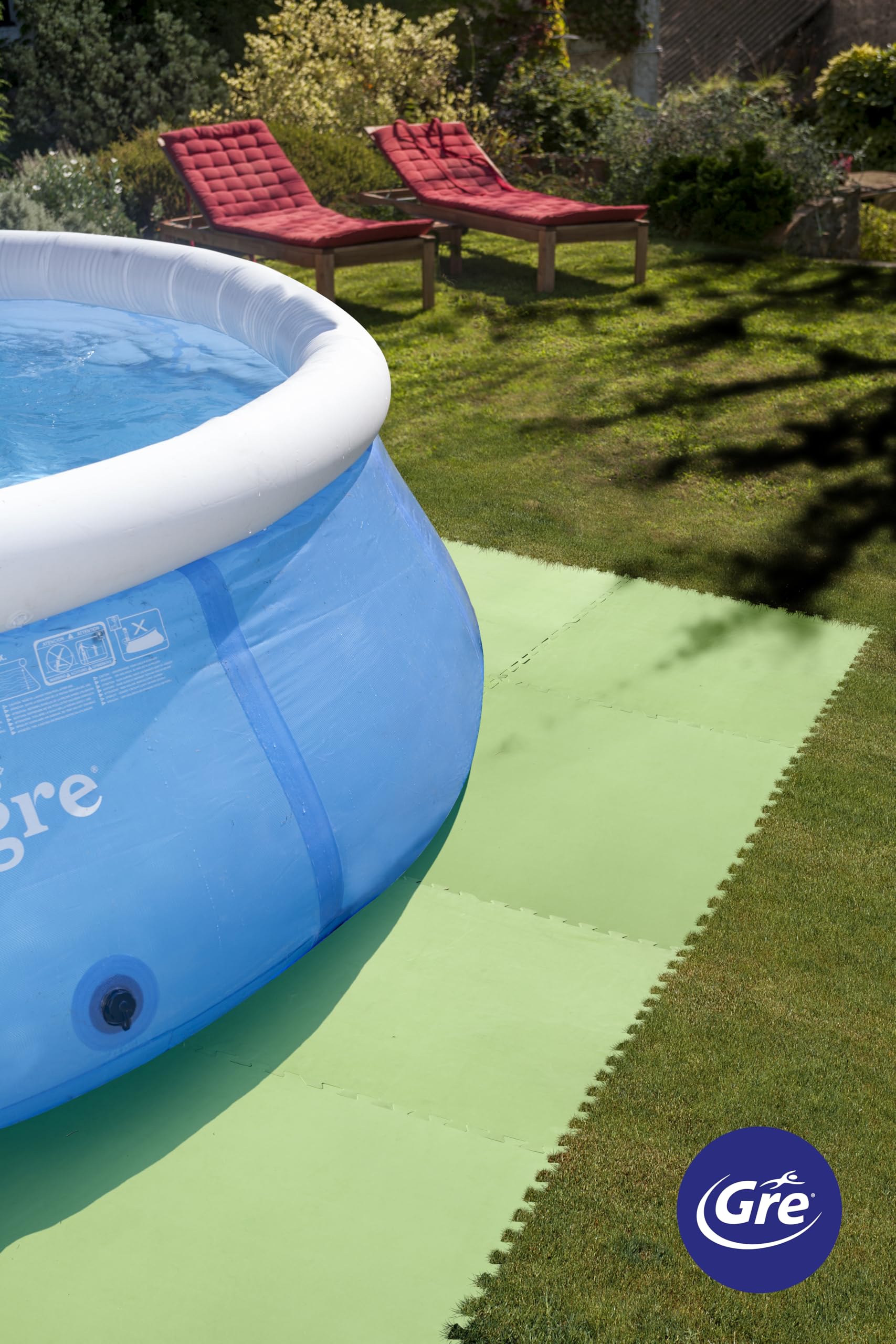 Gre MPF819 - Protector de Suelo para Piscina Fabricado en EVA Verde, 9 Piezas, 4,5 mm de Grosor, Resistente y Antipinchazos