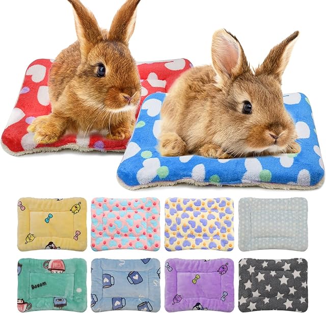 RANYPET Small Animal Bed 2PCS - Rabbit Bed House Winter Warm Fleece Sleep Pad for Squirrel Hedgehog Bunny Chinchilla and Other Small Animals, Random Color