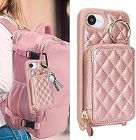 Vista 3 de Funda tipo cartera cruzada para iPhone 16e, piel sintética con cremallera, funda tipo cartera con función atril y ranuras para tarjetas, correa