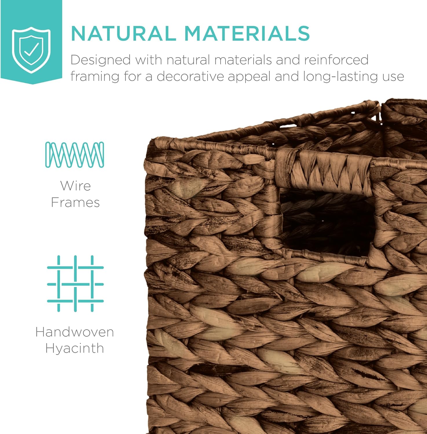 Best Choice Products 13x13in Pack of 5 Cube Storage Baskets, Water Hyacinth Multipurpose Collapsible Organizers, Handwoven Laundry Totes for Laundry, Living Room, Kids Room & Nursery - Brown - Image 4