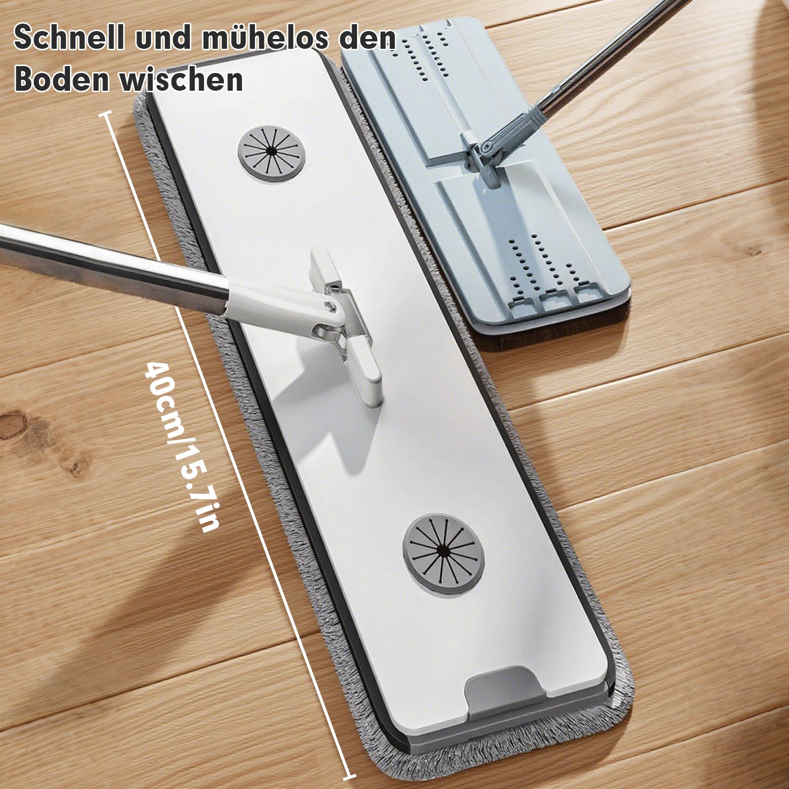 MOPUP Set di mocio con secchio: secchio di pulizia (incluso mocio e 4 testine in microfibra), set di mocio con manico in acciaio inox lungo 135 cm e raschietto con funzione strizzante, adatto a tutti
