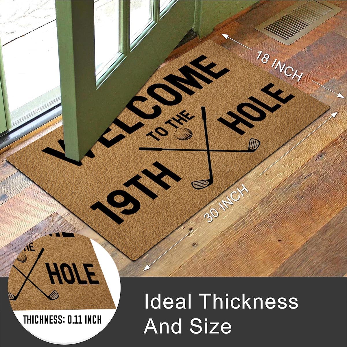 Funny Welcome Mat with Rubber Back 18"(W) x 30"(L)Welcome To The 19TH Hole Golf Theme Doormat for Entrance Way Decorative Mats for Front Porch Entry Door Mat No Slip Rubber Doormat Golf Theme Decor