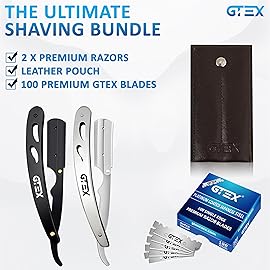 Straight Razors For Men 100 GTEX Barber Razor Blades - 2 Professional Single Blade Razors for Men Navajas Para Barbero Straight Edge Razor Barber Beard Razor Shavette Shaving Razor Kit