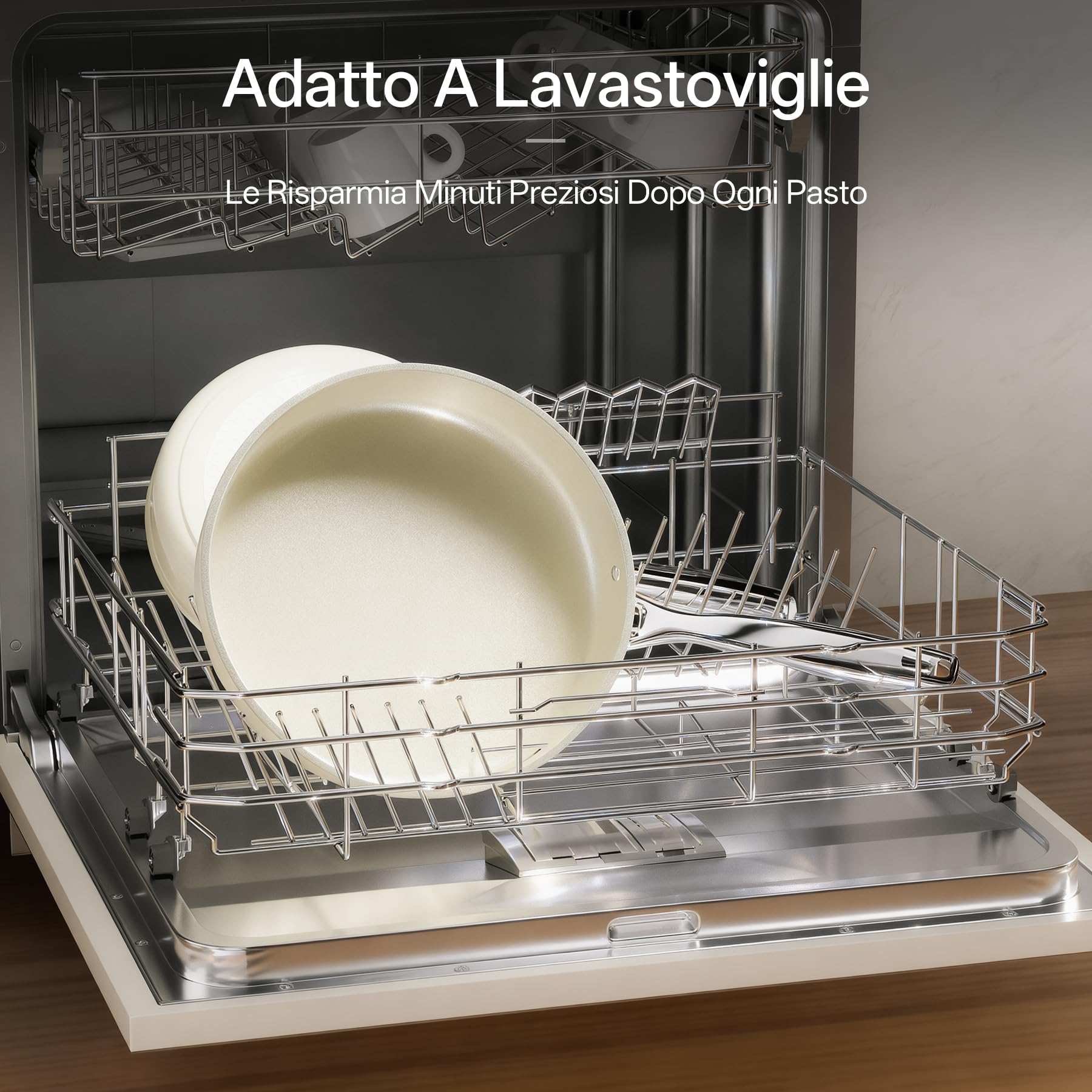 Padella Antiaderente Ceramica 20/24/28 cm, Set Padelle Antiaderenti Induzione, Lavabile in Lavastoviglie, Senza PFOA e PTFE, Adatte Per Forno, Beige