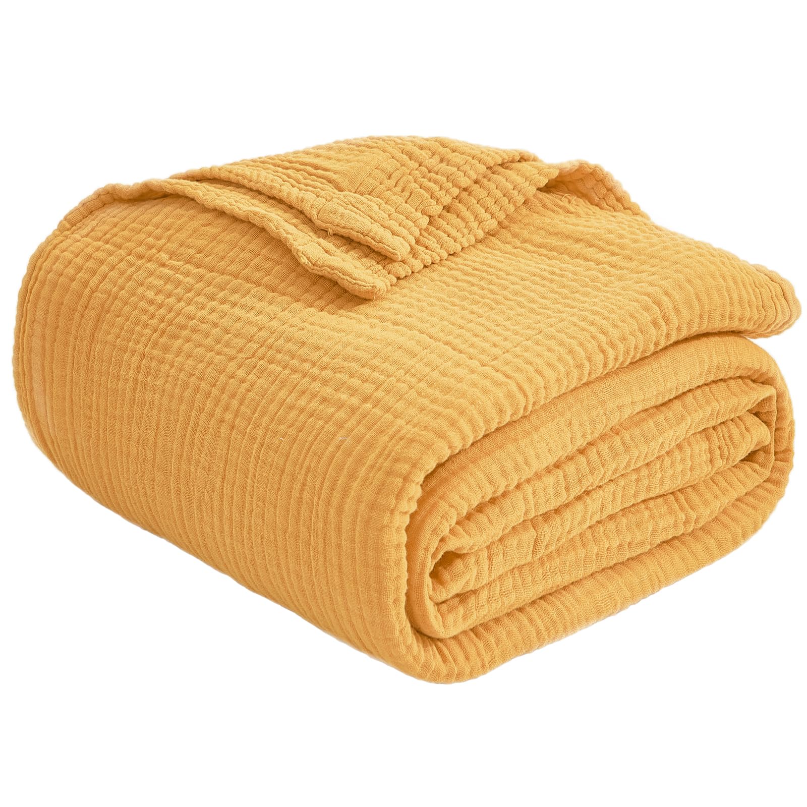 EMME Manta de Muselina de algodón tamaño Individual XL, Gasa Transpirable, Suave, Ligera, Regalos para Mujeres (Amarillo Jaspeado, 167 x 228 cm)