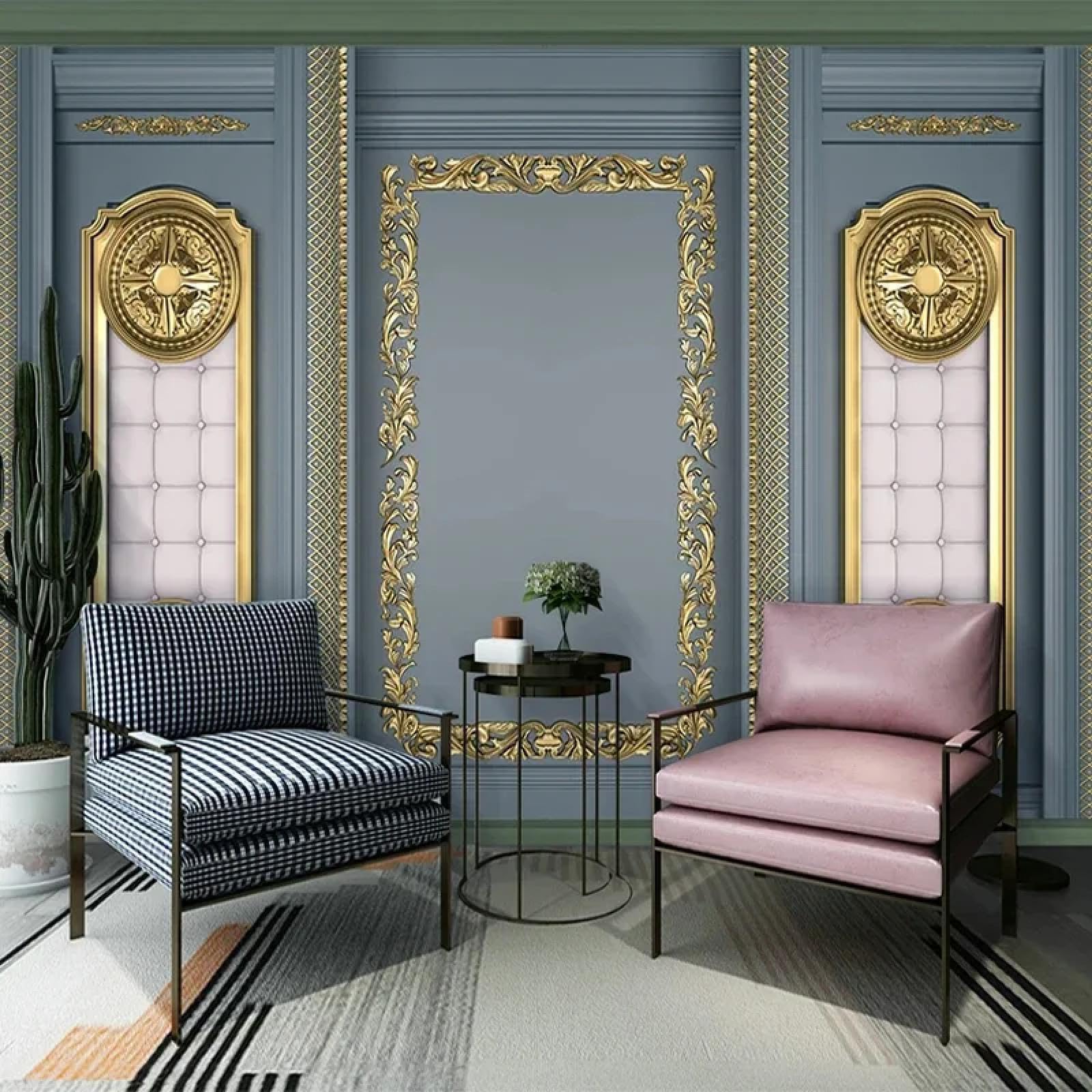 JCSMKFQ Golden Carved Embossed Mural – 3D Living Room Wallpaper, Feature Wall, Bedroom Decorative Art Wallcovering