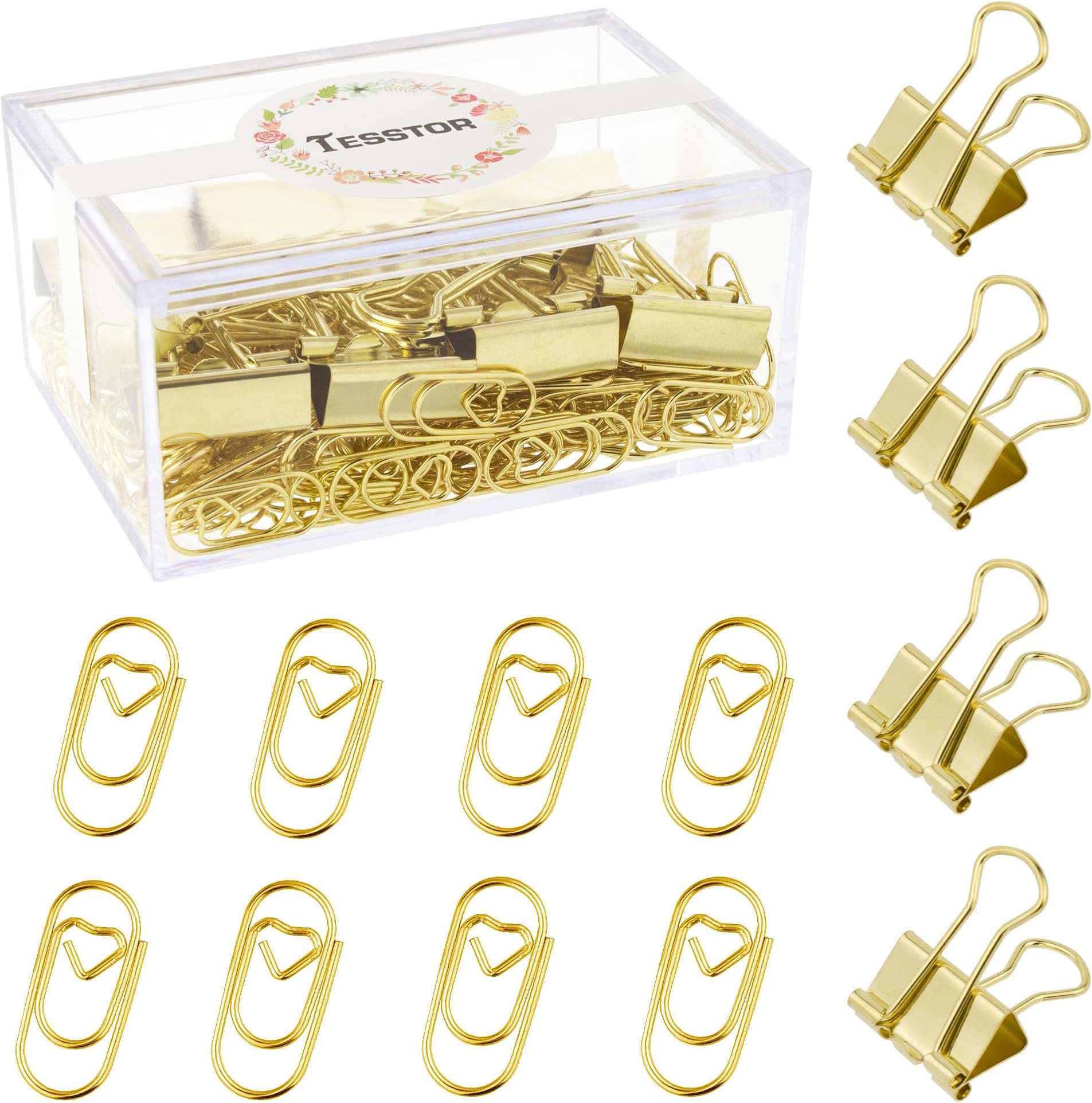 TESSTORCute Heart Paper Clips Small Mini Paperclips Smooth Finish Tiny Clips for Paper Non Skid, Funny Stainless Steel Fancy Paper Clips Shapes Office Supplies 150Pcs (Gold)