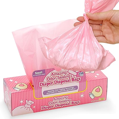 BOS Amazing Odor Sealing - Bolsas de eliminación de pañales para bebé, duraderas y sin perfume Tamaño S, color rosa (150 unidades, paquete de 1)