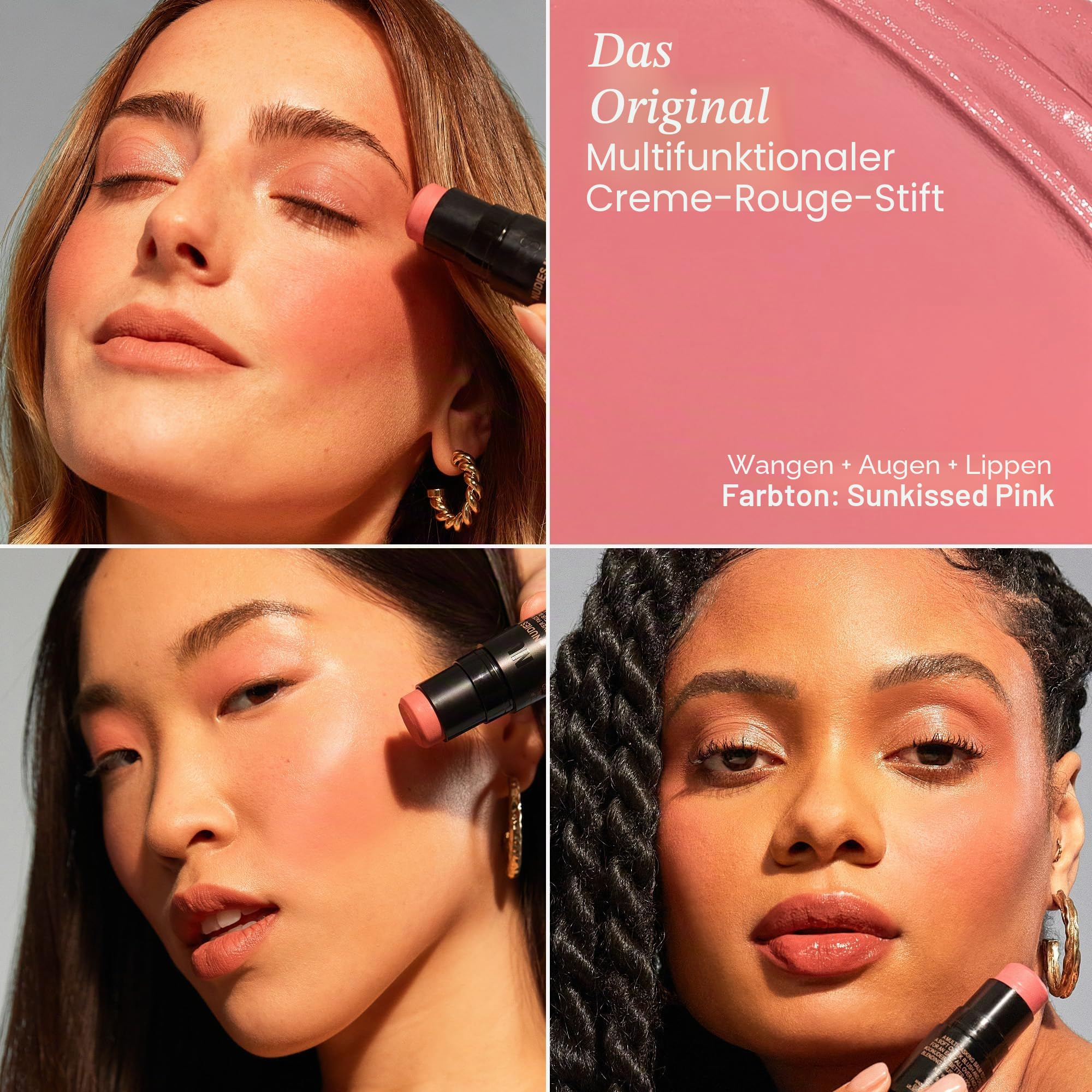 Nudestix Nudies Blush Stick - 3-in-1 Creme Blush für Wangen, Augen & Lippen mit integriertem Pinsel | Weiches, mattes Finish für einen natürlichen Flush | Sunkissed Pink