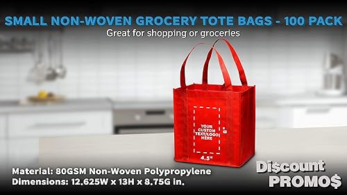 Miniatura 4 de DISCOUNT PROMOS Bolsa reutilizable personalizada para compras  Paquete de 100  Logotipo personalizado, texto, pequeñas bolsas plegables  Rojo