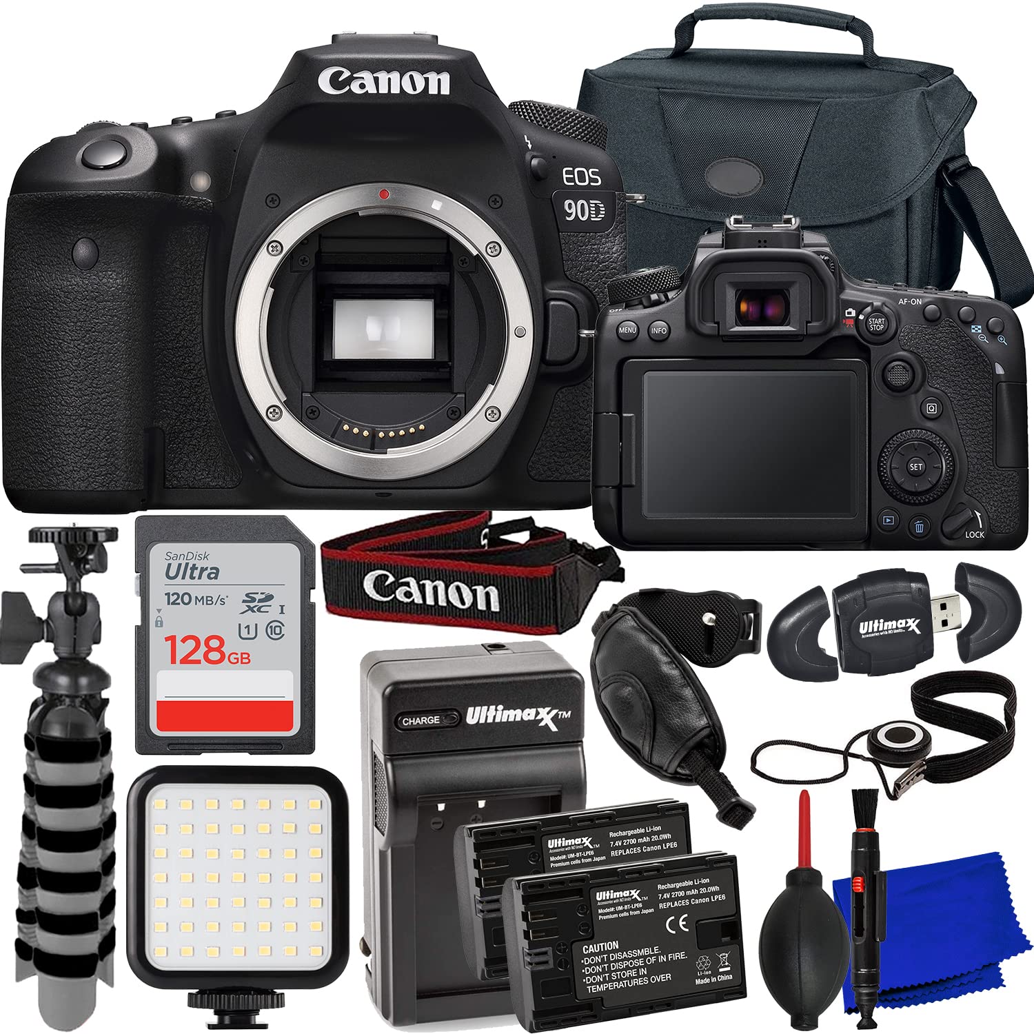 Ultimaxx Must Have Accessory Bundle + Canon EOS 90D DSLR Camera (Body Only) + SanDisk 128GB Ultra SD