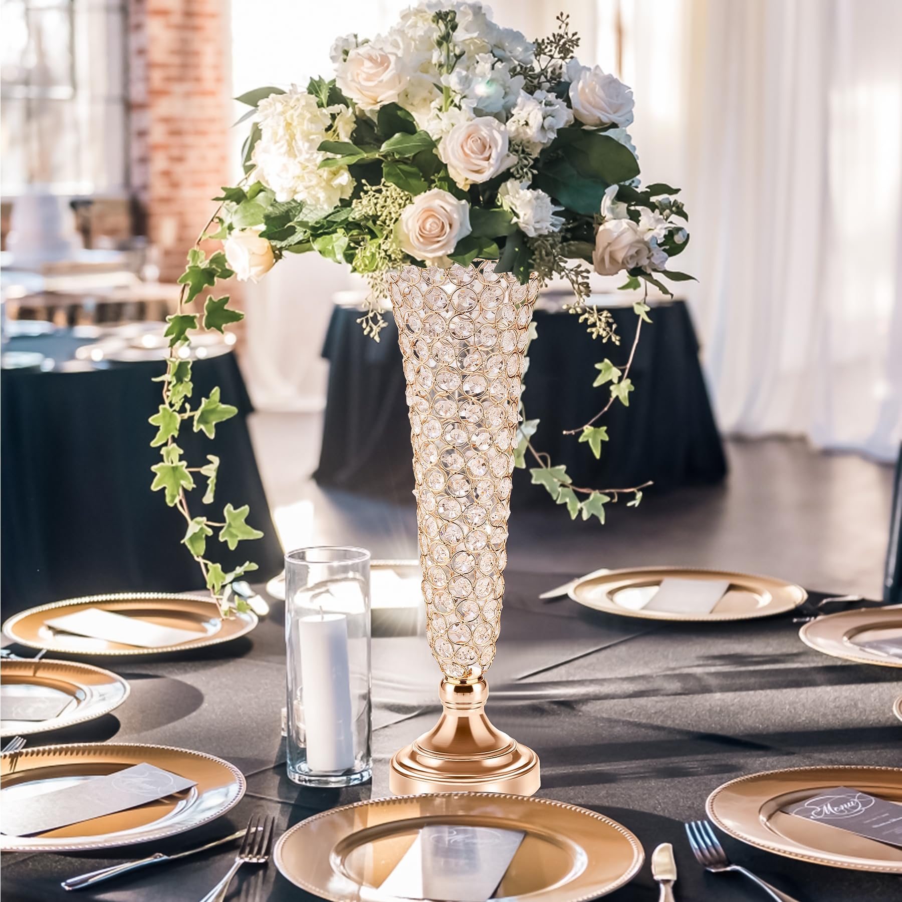 20in Vases for Flowers - Crystal Trumpet Floral Vase, 2Pcs Crystal Vases for Table Centerpieces, Flower Stand for Wedding Party Anniversary Birthday Home Decoration