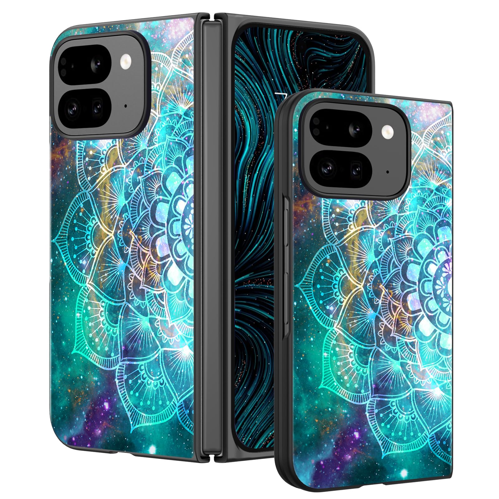 GaoBao for Google Pixel 9 Pro Fold Case, Slim Pixel 9 Pro Fold Case Glow in The Dark,Hybrid Hard PC Back Soft TPU Bumper Anti-Slip Women Men Boys Protective Case for Pixel 9 Pro Fold,Mandala in Galaxy