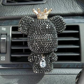 Cute Car Accessories, Bling Crystal Bear Car Air Freshener With Vent Clip,Rhinestone Aesthetic Car Decor Interior Decoration BLACK