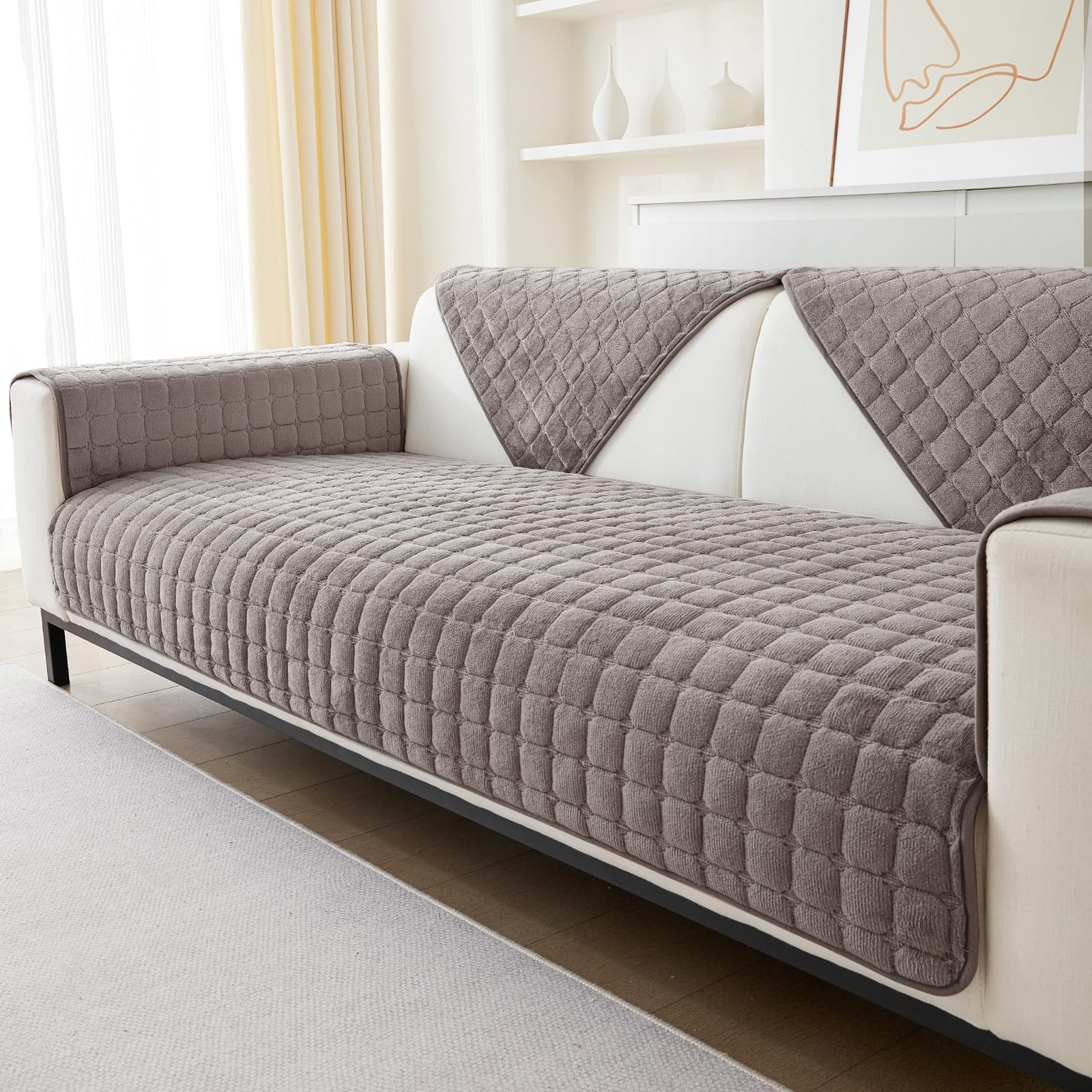 GKXLH Soft Flannel Sofa Covers Washable - New Sofa Cushion Covers, Non-Slip Sofa Cover 1 2 3 Seater Couch Covers for Sectional Sofa, Sofa Slipcovers L Shape Furniture Protector (Grey, 70x150cm) — view 18