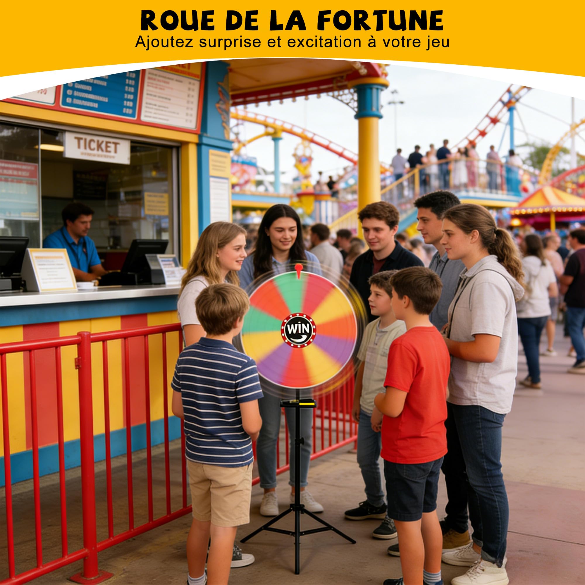 bimiti Roue de la Fortune à Tourner de 61 cm Roue de Prix avec 14 Couleur Emplacements Prize Wheel Support Réglable de 100 à 160 cm Roue de Loterie avec 2 Accessoires Roue rotative Jouet
