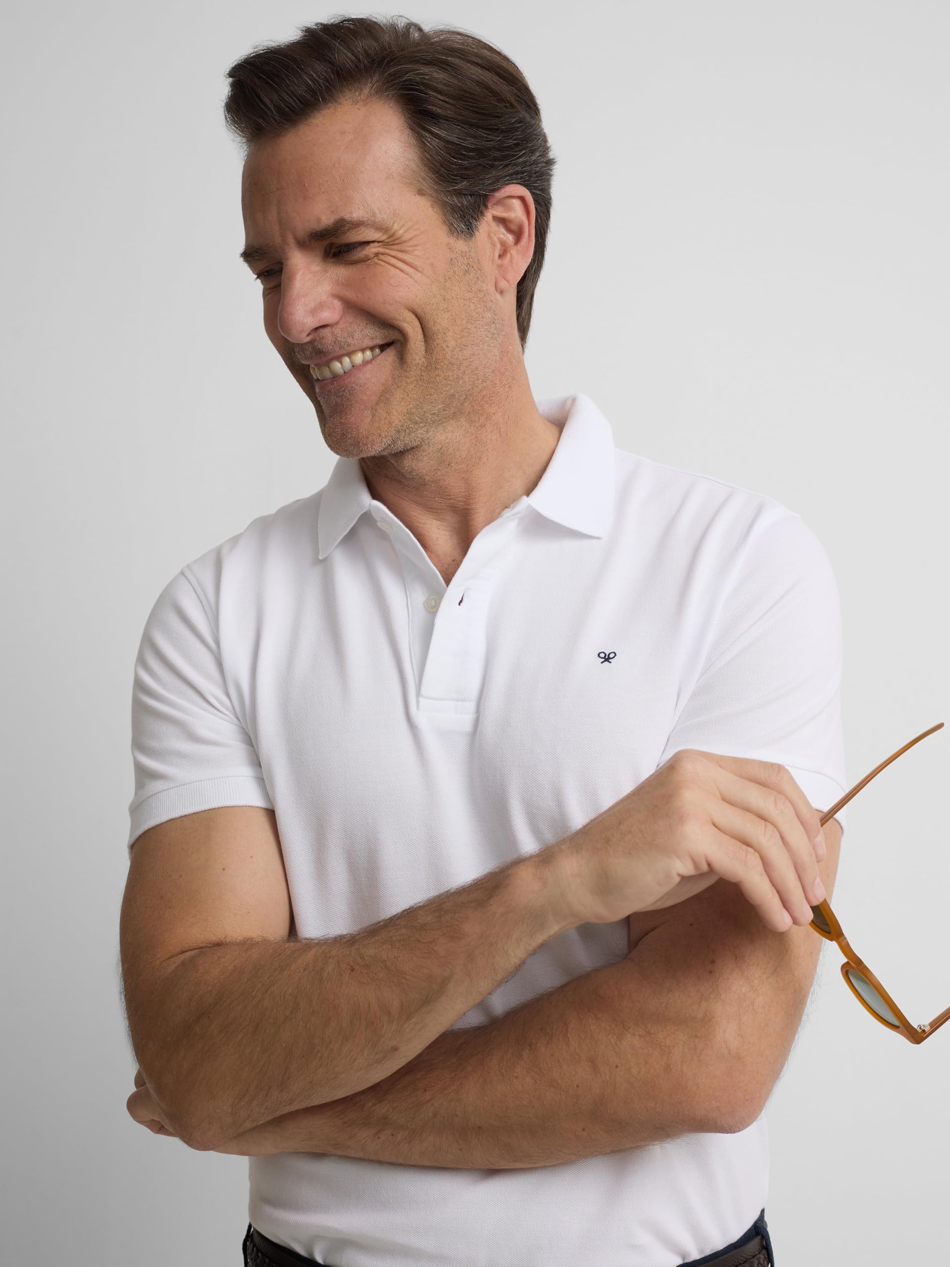SILBON Polo Clásico Liso Blanco Manga Corta para Hombre Talla M