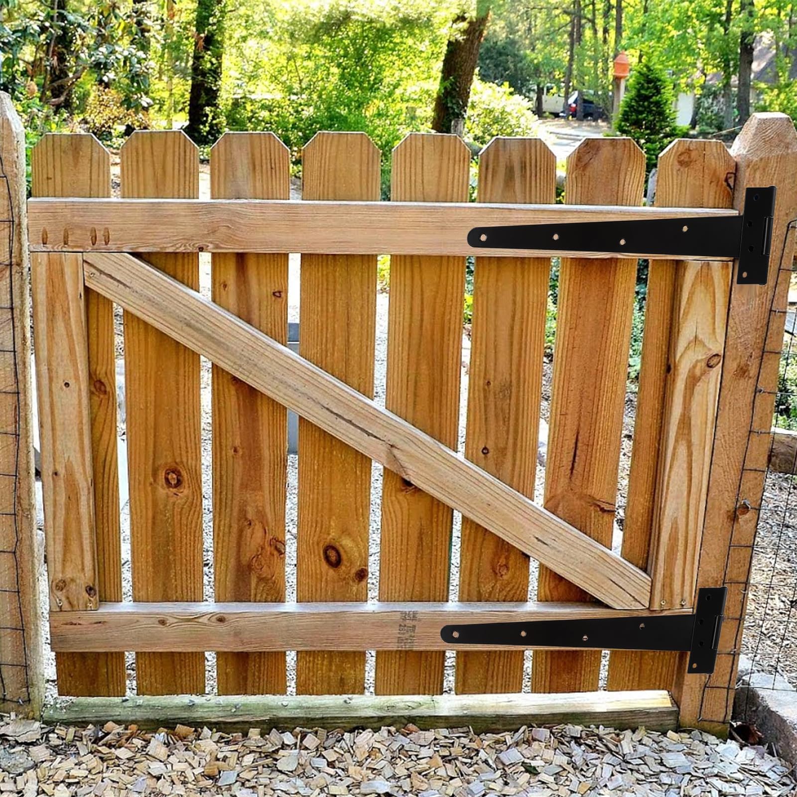 6 bisagras en T de 400 mm, bisagras negras para puerta de jardín con tornillos, bisagras de puerta resistentes para puertas de madera, puerta de cobertizo, puerta de granero, valla