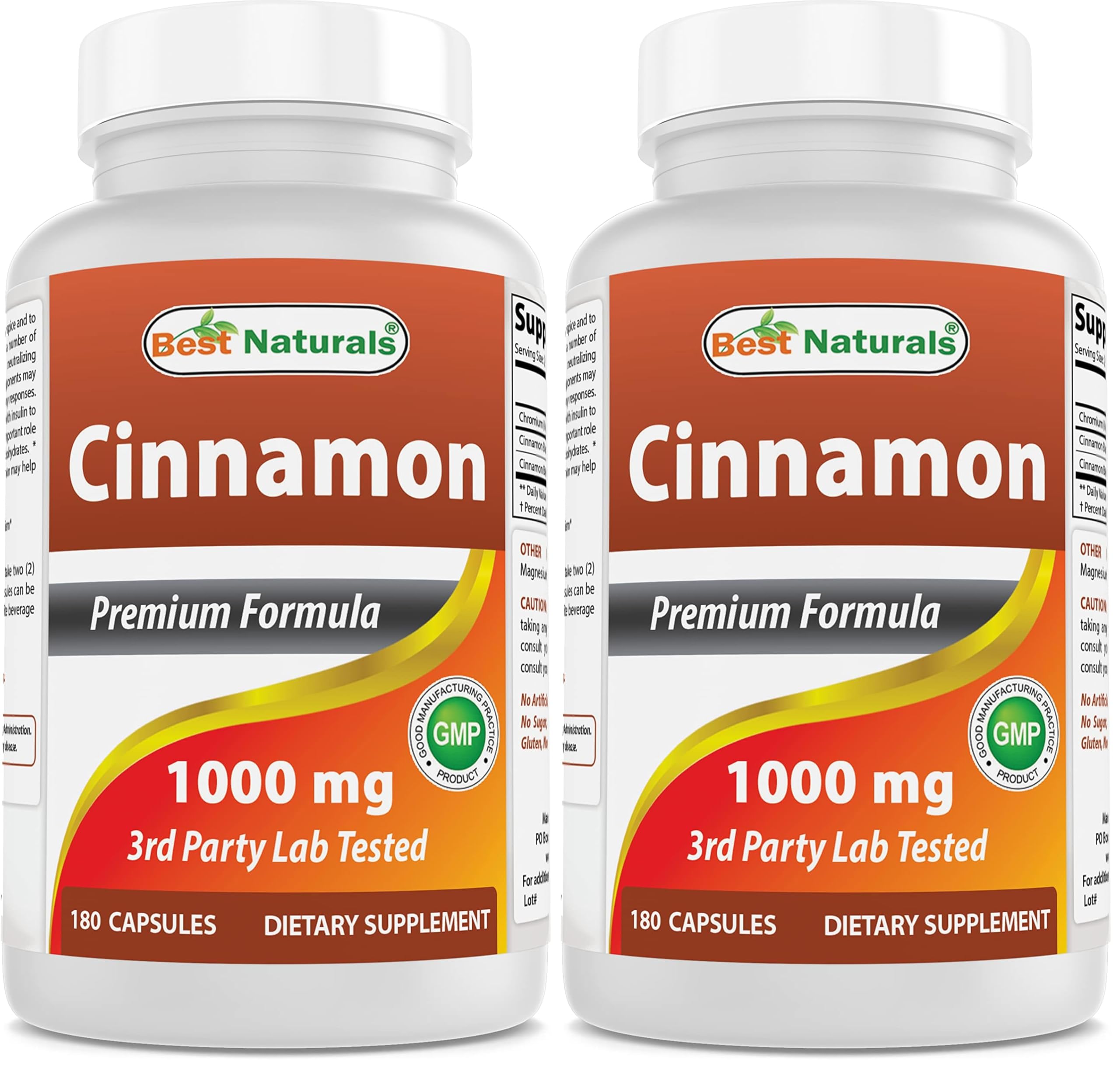 Best Naturals Cinnamon 2000 mg Equivalent with Chromium 400 mcg per Serving - Metabolism Support - 180 Capsules (Pack of 2) 180 Count (Pack of 2)