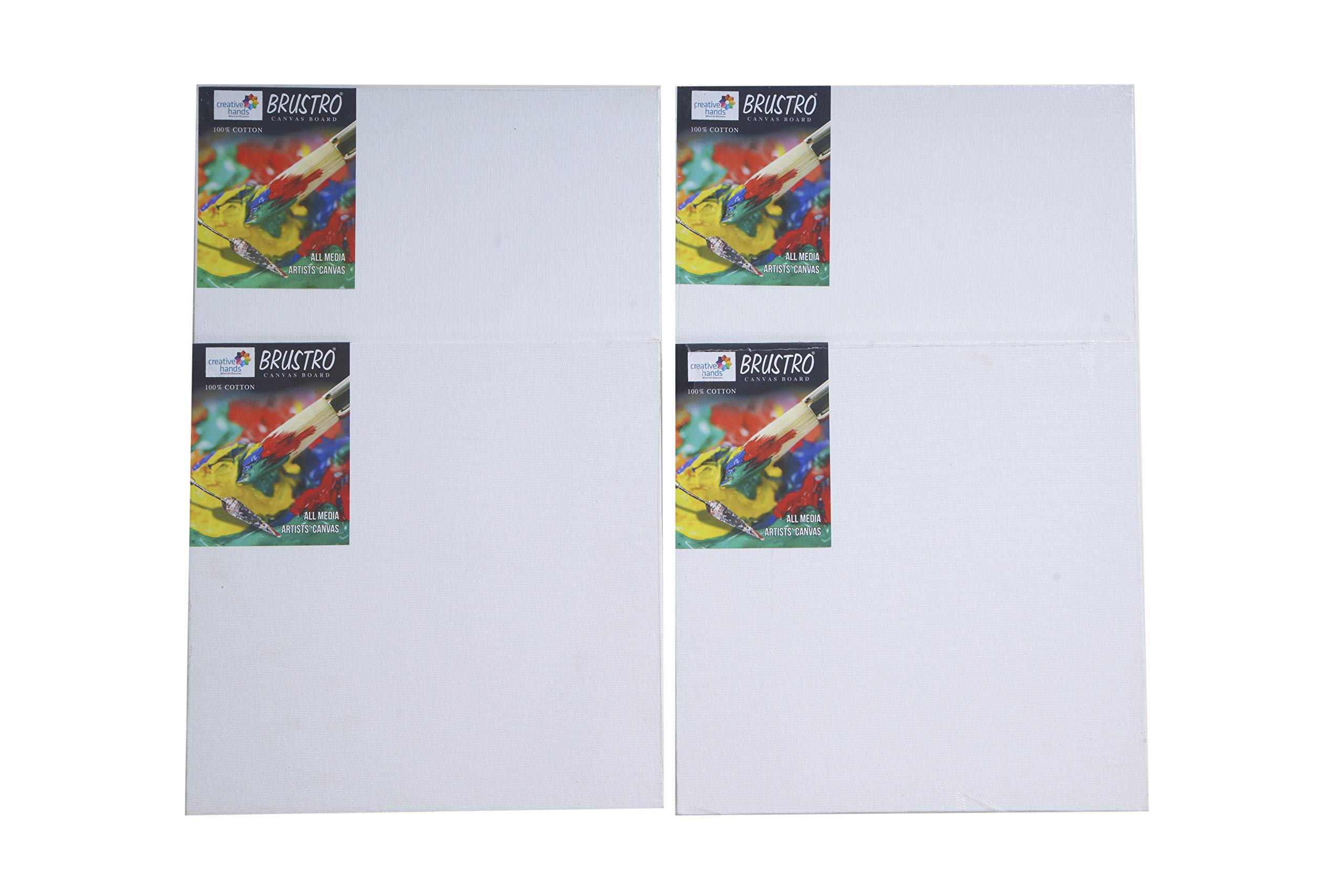 Brustro Artists - Tableros de lienzo 100% algodón, grano medio, 4 mm de grosor, 4 unidades, apto para pinturas al óleo y acrílicas (12 x 12 pulgadas)