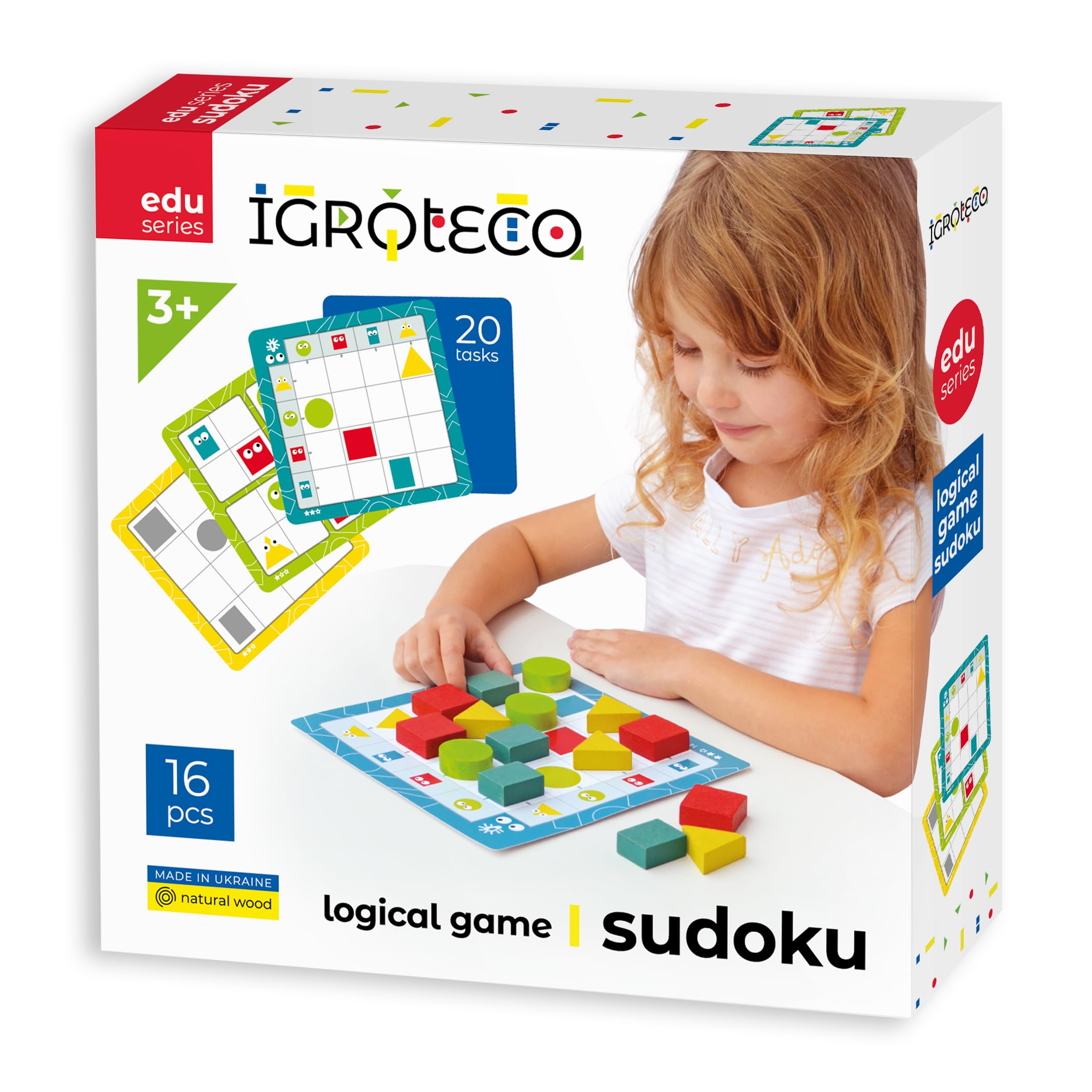 Sudoku Geométrico de Madera – Juguete Educativo con 16 Piezas y 20 Tareas – Estimula la Lógica y la Motricidad Fina – Apto Desde 3 Años