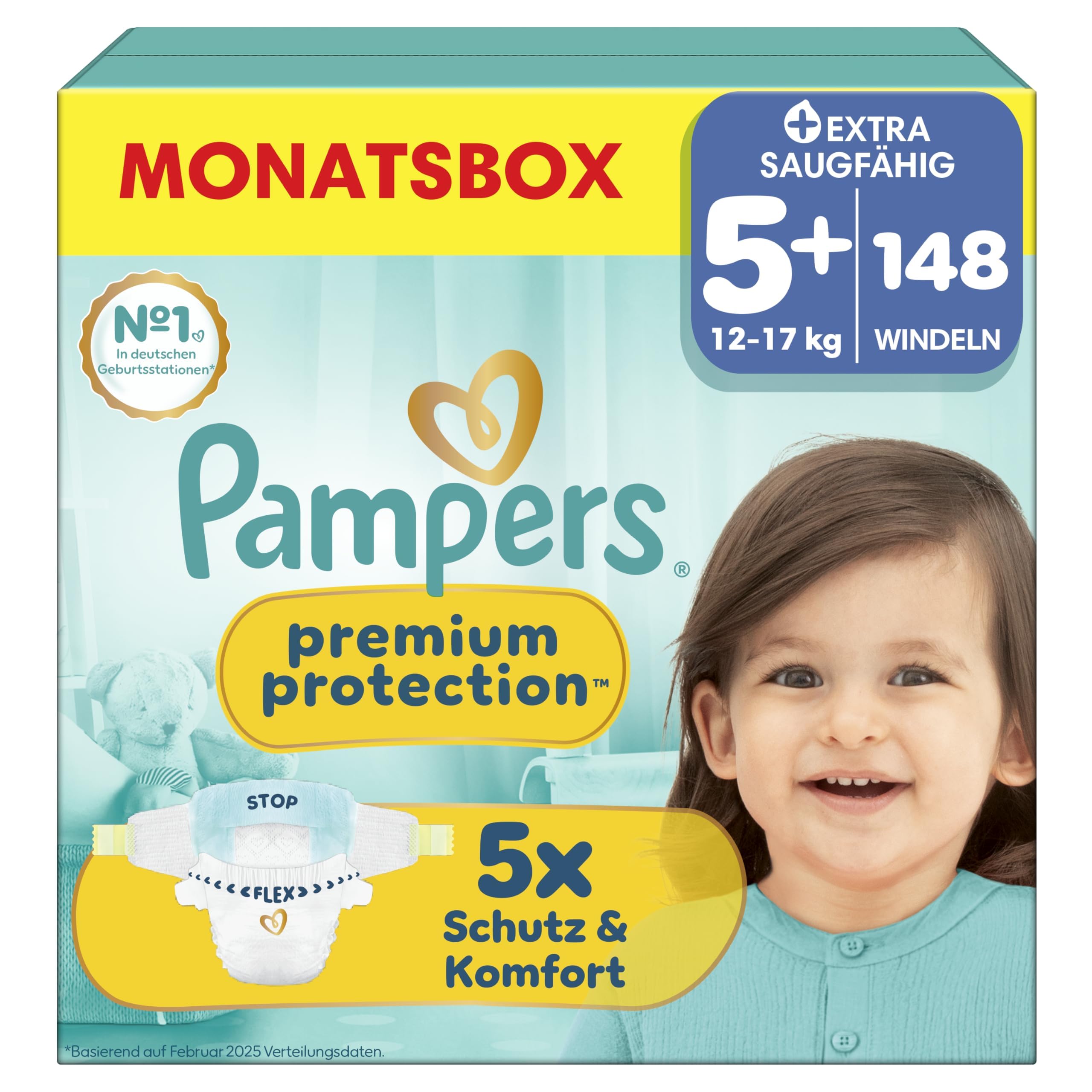 Pampers Premium Protection Größe 5+, 148 Windeln, 12kg-17kg, unser Nr. 1 Haut- und Auslaufschutz - 2