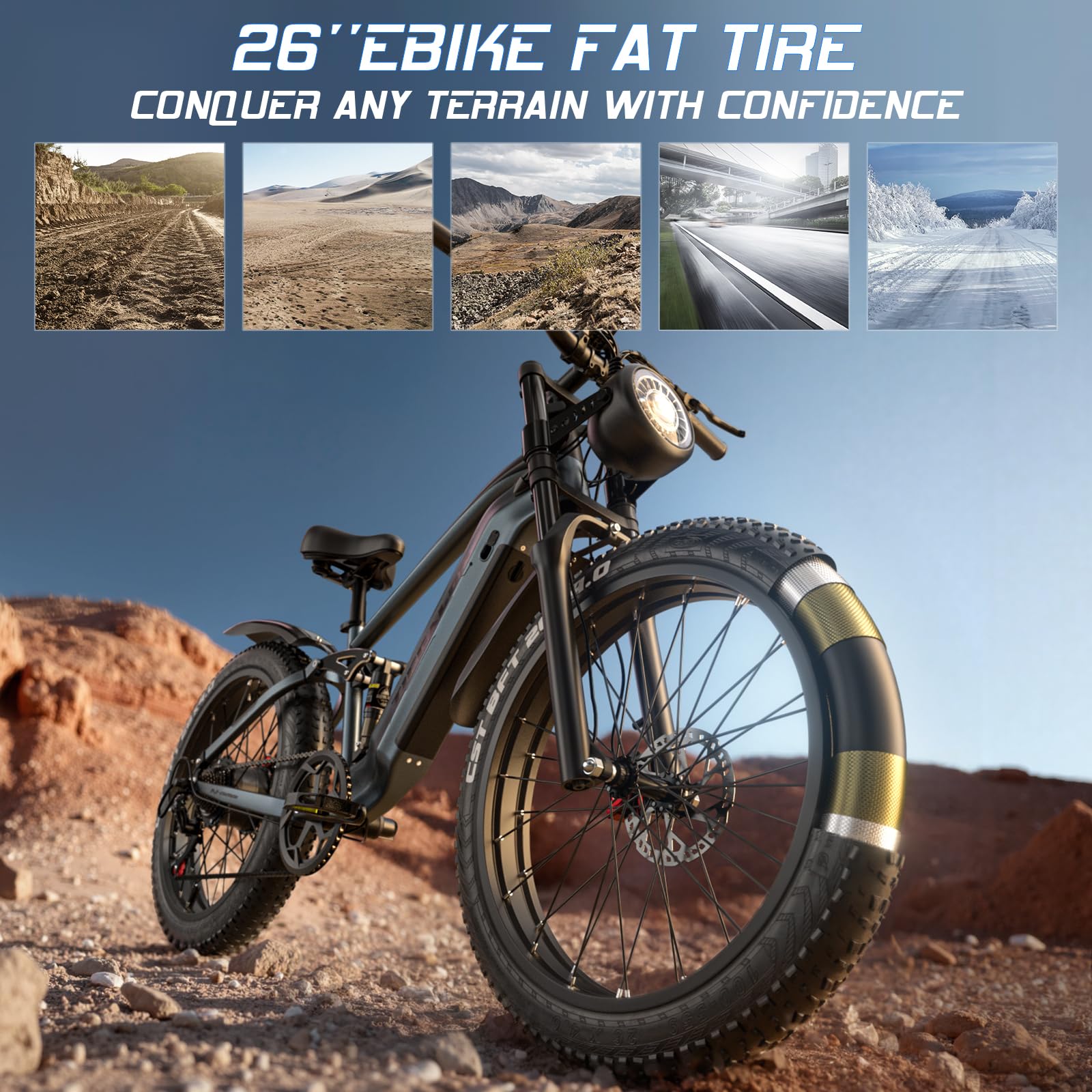 Lohang Vélo électrique Adulte, Moteur Haute fréquence sans balais, Batterie Amovible 48 V 22 Ah, portée maximale 45-90 km, pneus Tout Terrain 26 Pouces, vélo de Montagne Unisexe