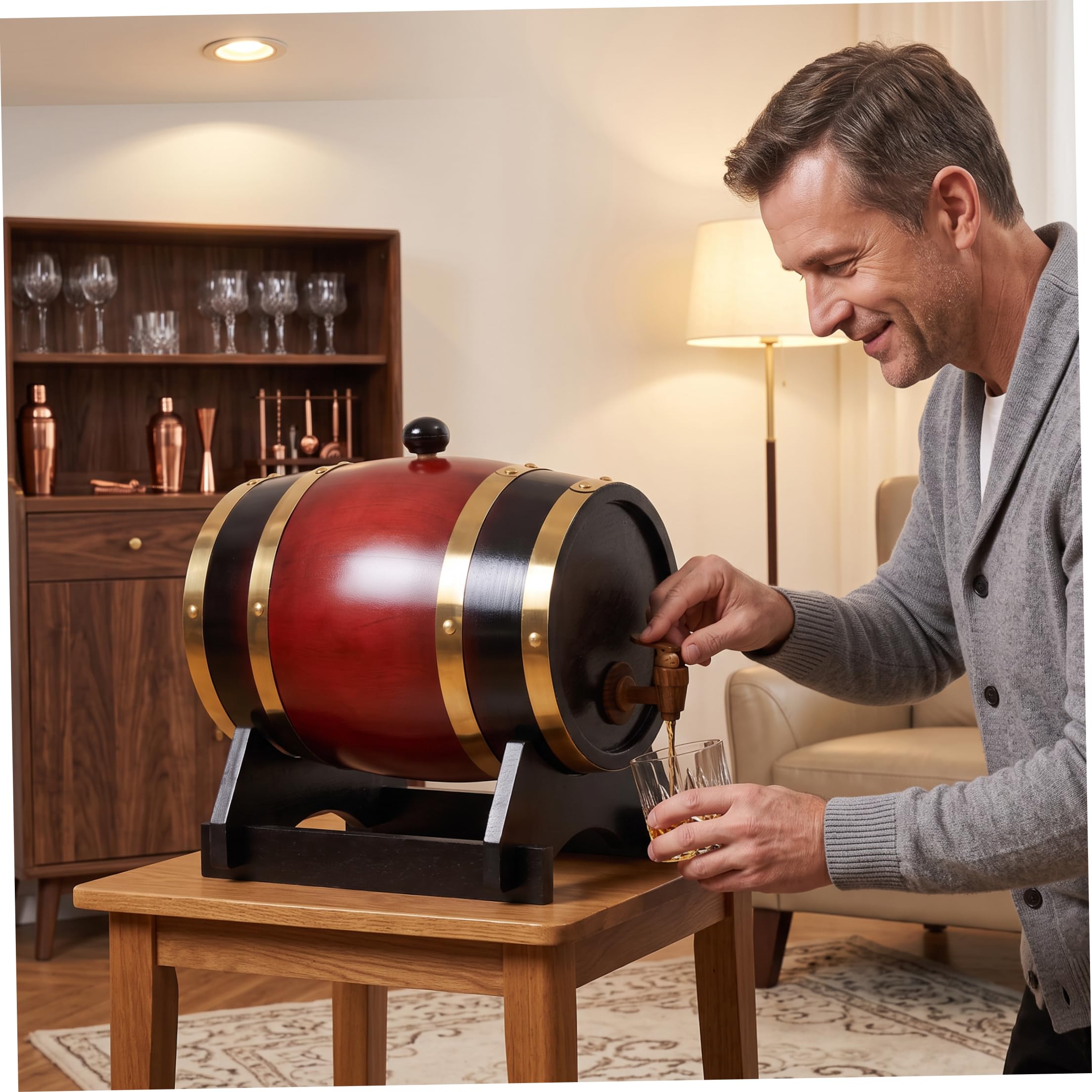 Dispensador de Barril de Vino, contenedor de Bebidas de Roble de 3L con Soporte para Almacenamiento de Vino, decoración de Bar en el hogar