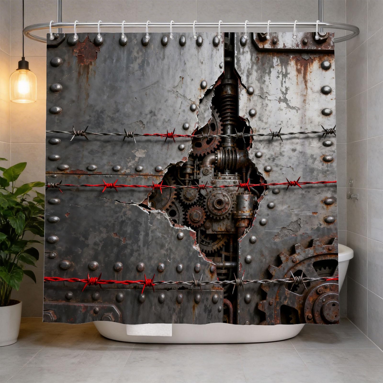 Hongduo 3D Steampunk Style Shower Curtain for Stalls Bathtubs Barbed Wire Bathroom Decor Shower Curtain Set Polyester Fabric Waterproof 180x200cm/71X79 Inch with Hooks