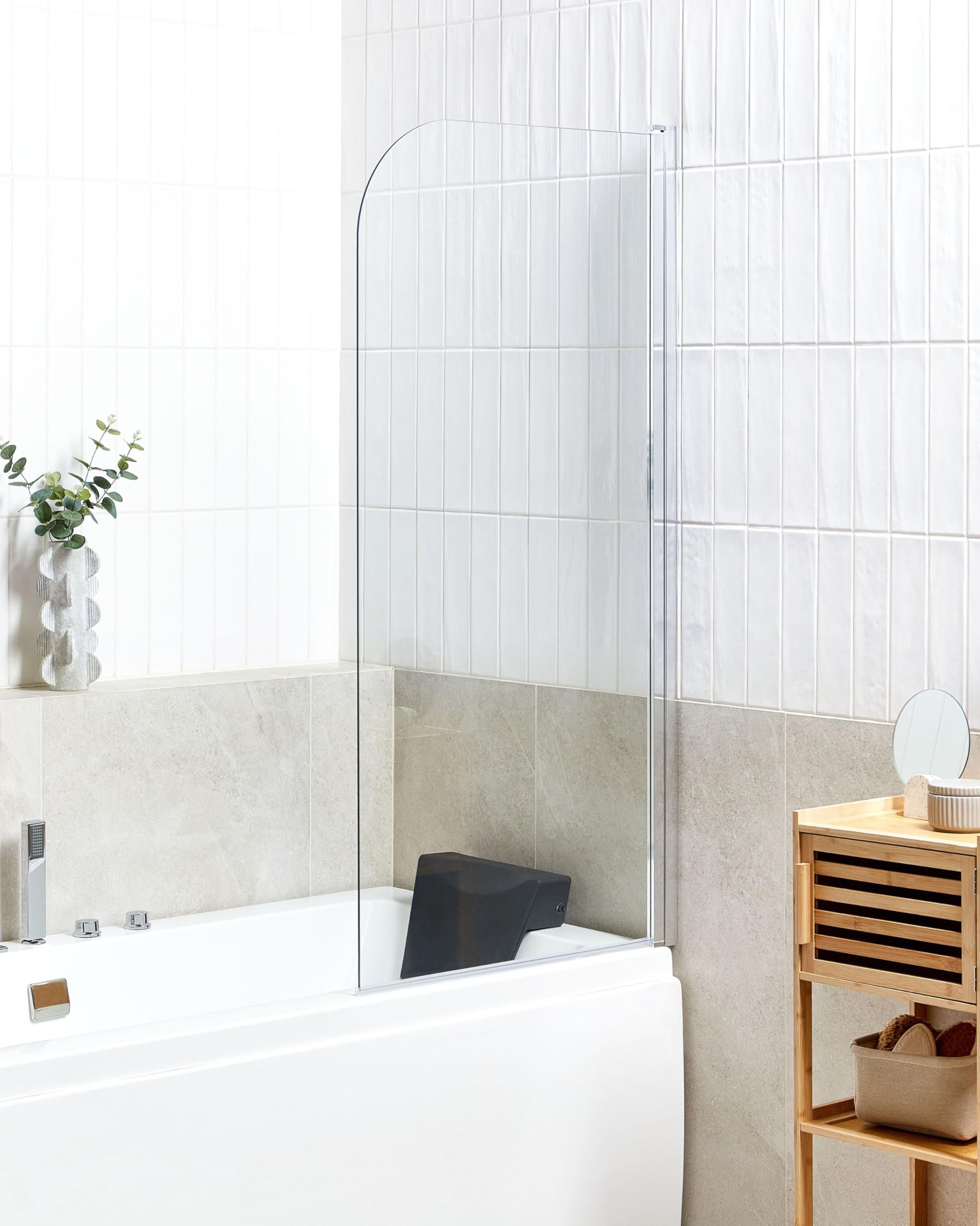 Mampara de ducha minimalista de vidrio templado transparente ajustable plateado 140 x 70 cm Lapan