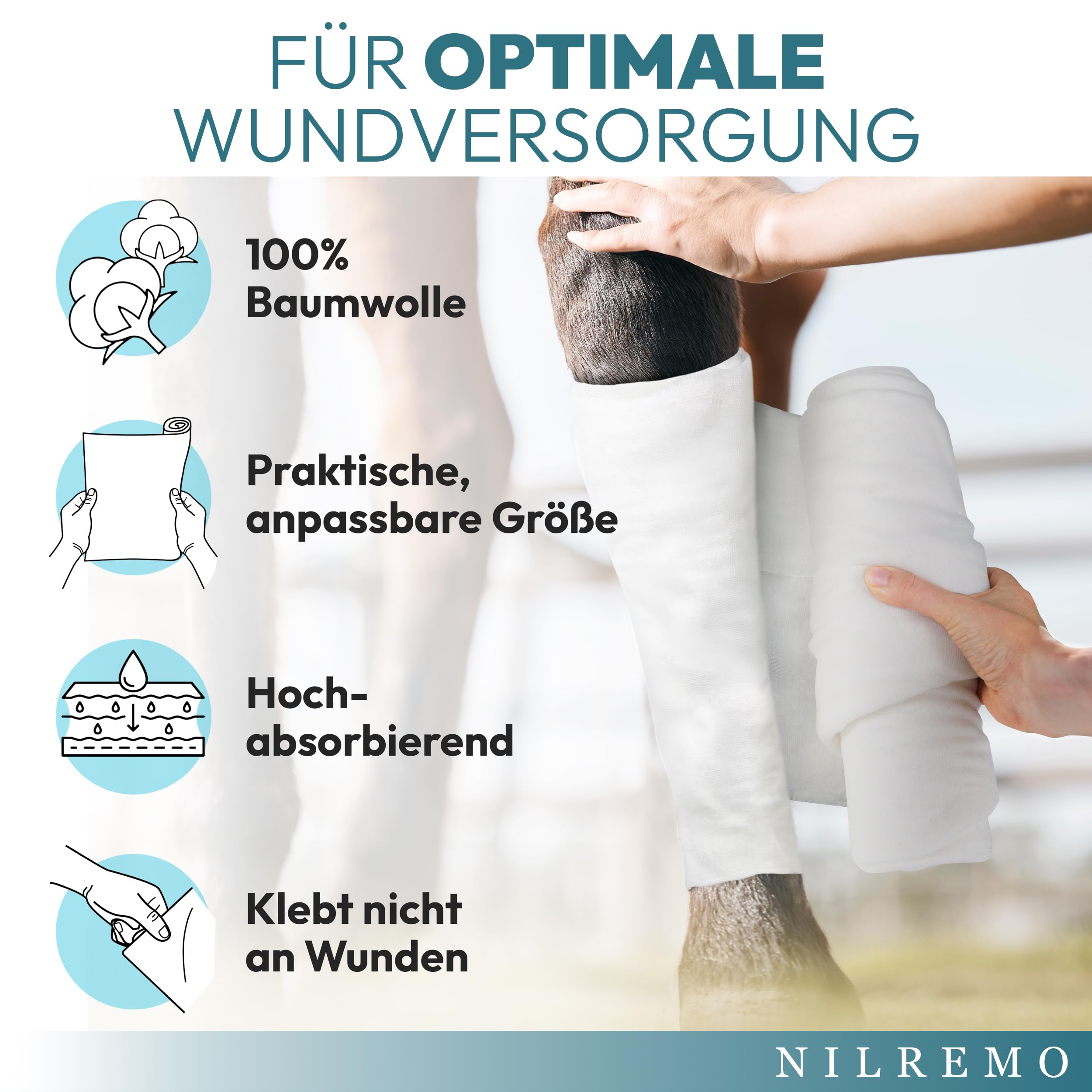 Pferde-Mullwatterolle im Mullumschlag, Verbandwatte 30cmx5m für optimale Wundversorgung und Schutz des Pferdes, perfekt für Stallapotheke
