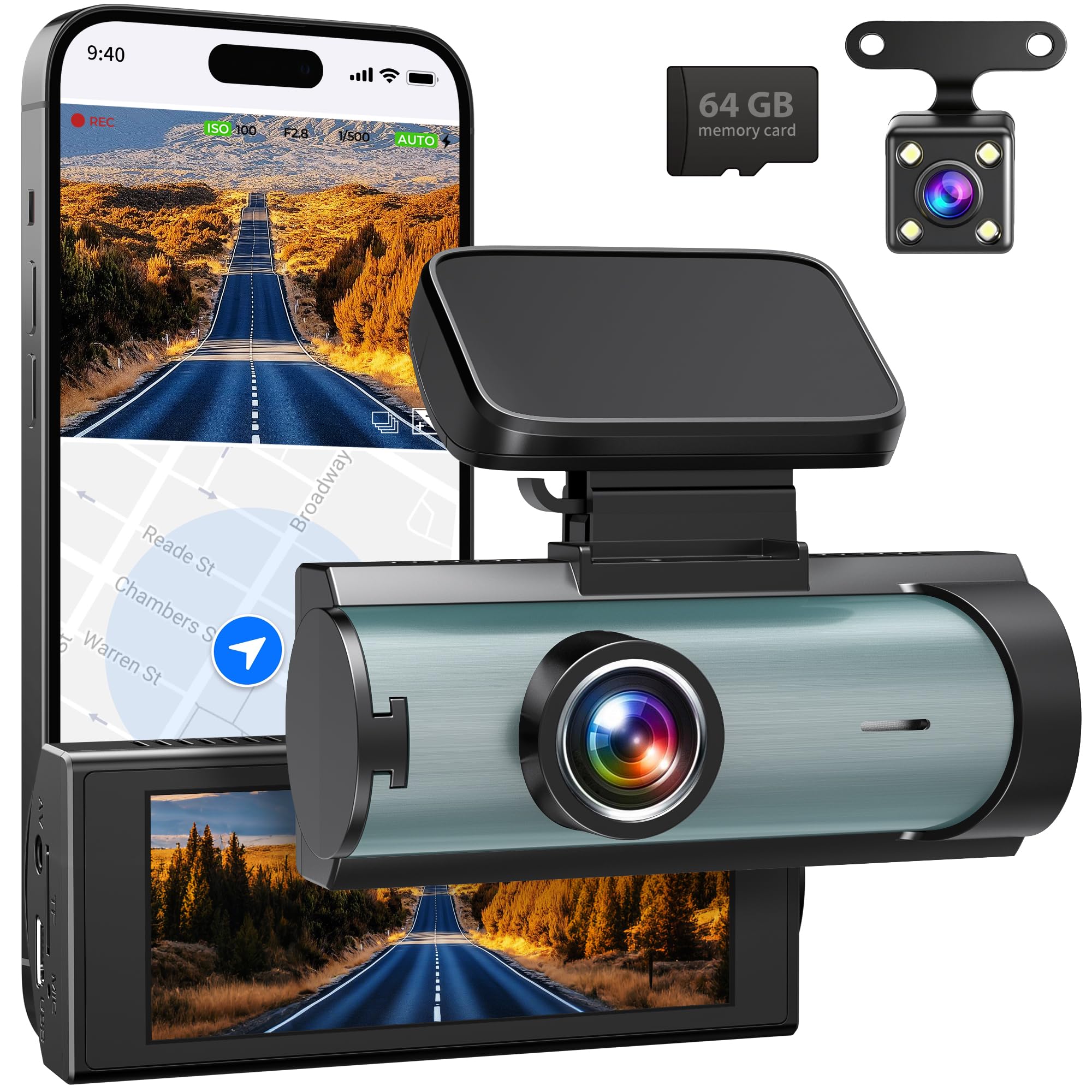Dash Cam Front And Rear, 4K Full HD Dual Dash Camera For