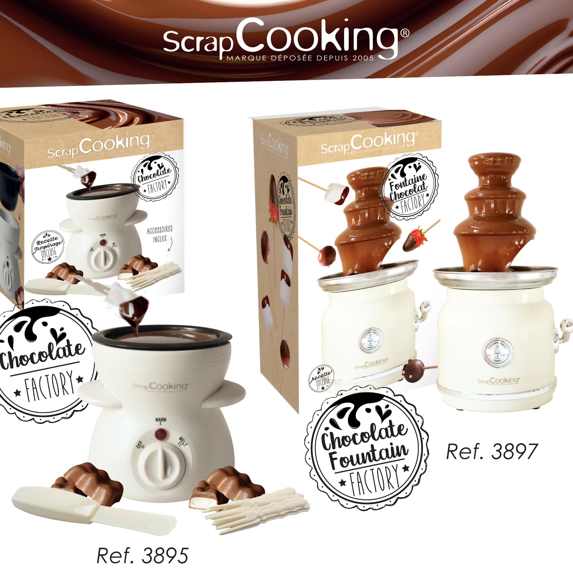 ScrapCooking - Máquina Fondue de Chocolate - Chocolate Factory - Para 2 a 4 Personas - Fuente de Chocolate Eléctrica - Idea de Regalo para Repostería y Cocina - 3895