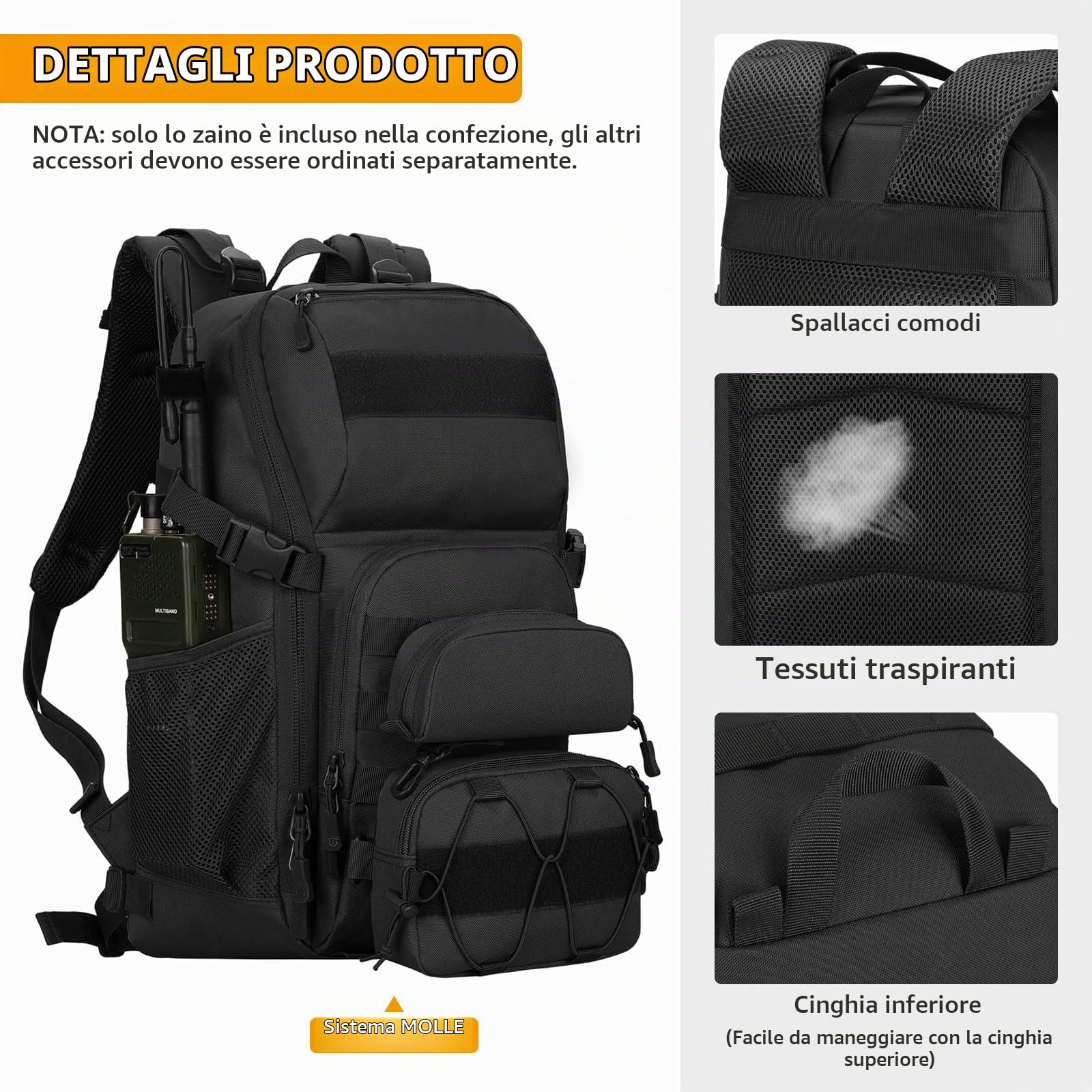 VINBAGGE 30L Zaino Tattico Militare con Sistema Molle Zaino da Viaggio Zaino da Assalto 3 Giorni Uomo Sportivo per Alpinismo Escursioni Campeggio